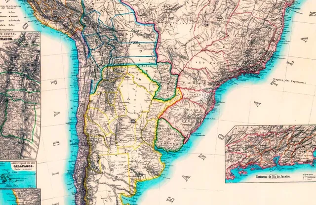Mapa general de América Meridional y el continente de 1882