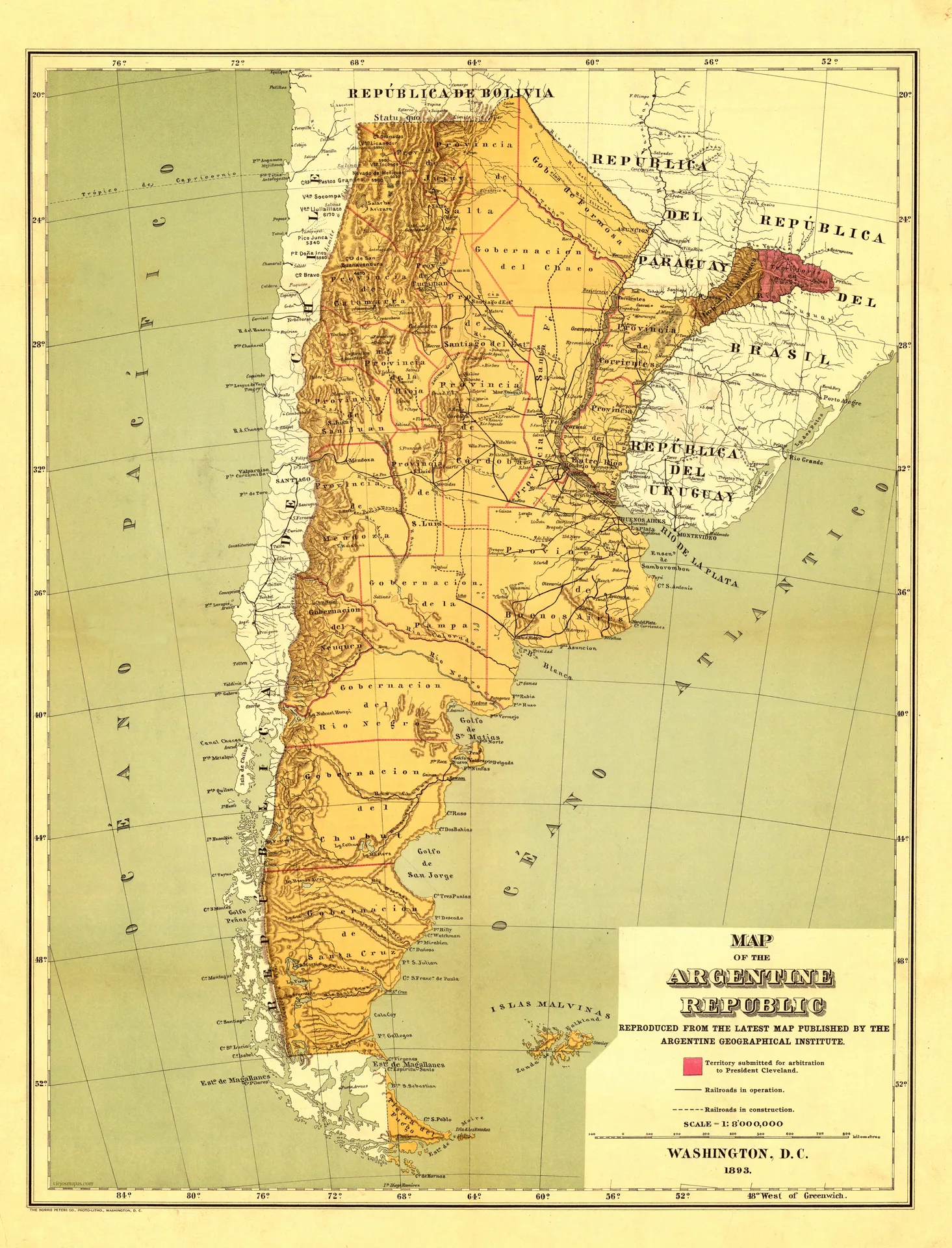 Mapa de la República Argentina - 1893 -