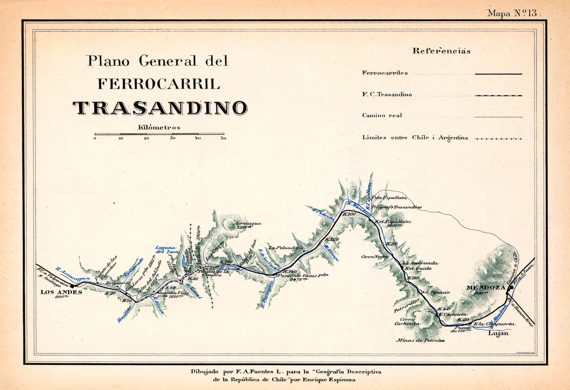 Plano General del Ferrocarril Trasandino - 1903 - Chile - Argentina