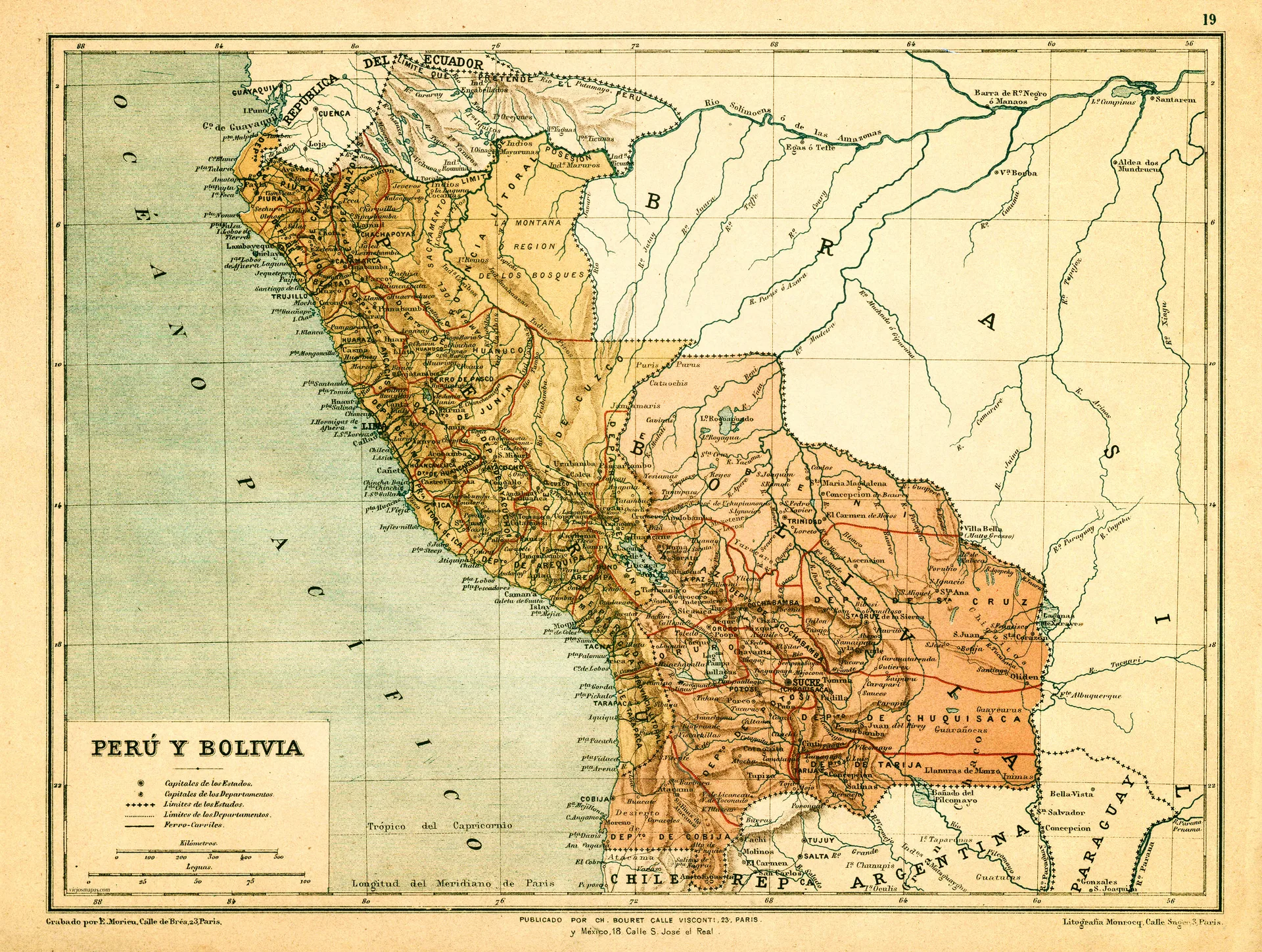 Mapa de Perú y Bolivia - 1850