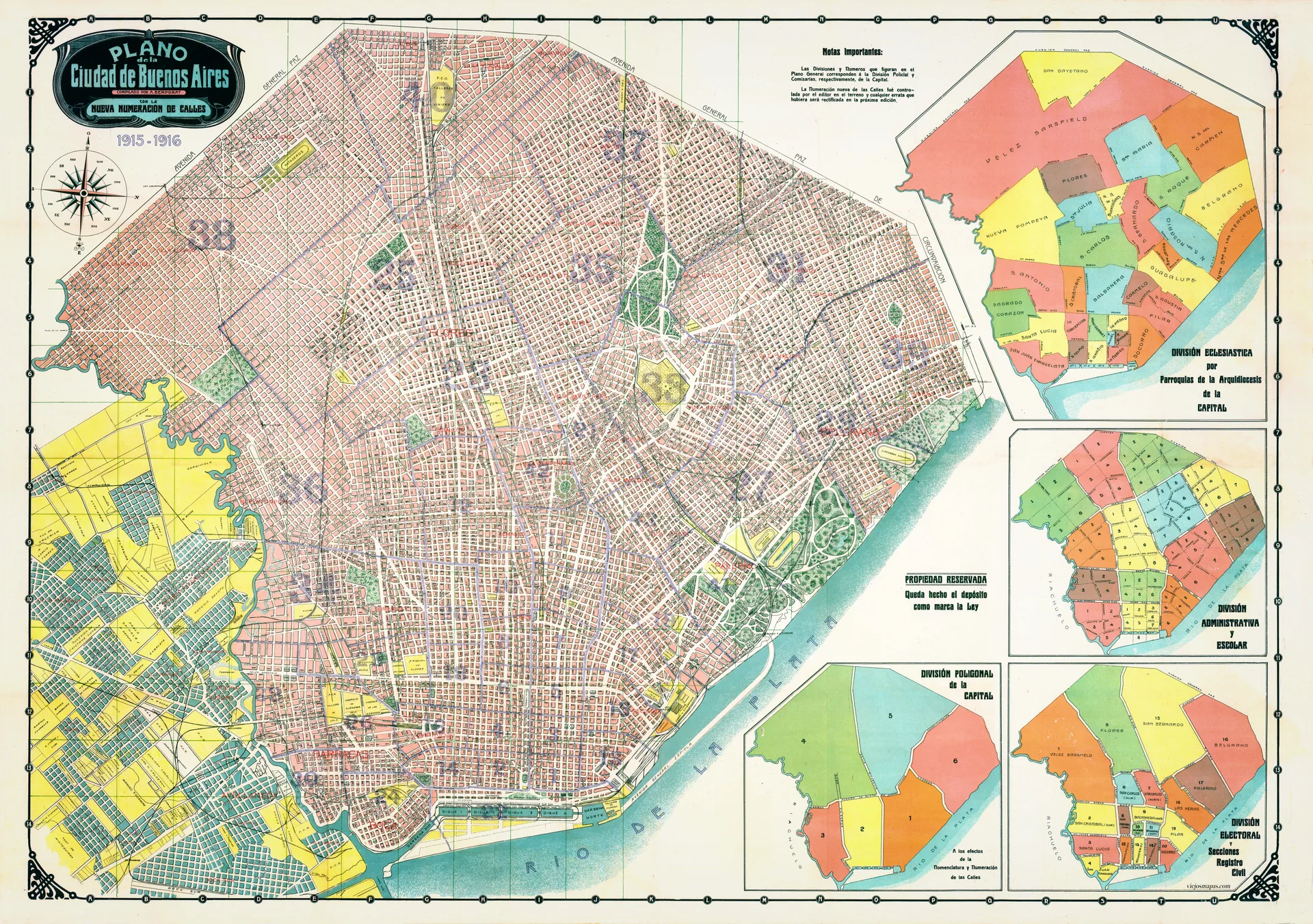 Plano de la ciudad de Buenos Aires con la nueva numeración de calles - 1916