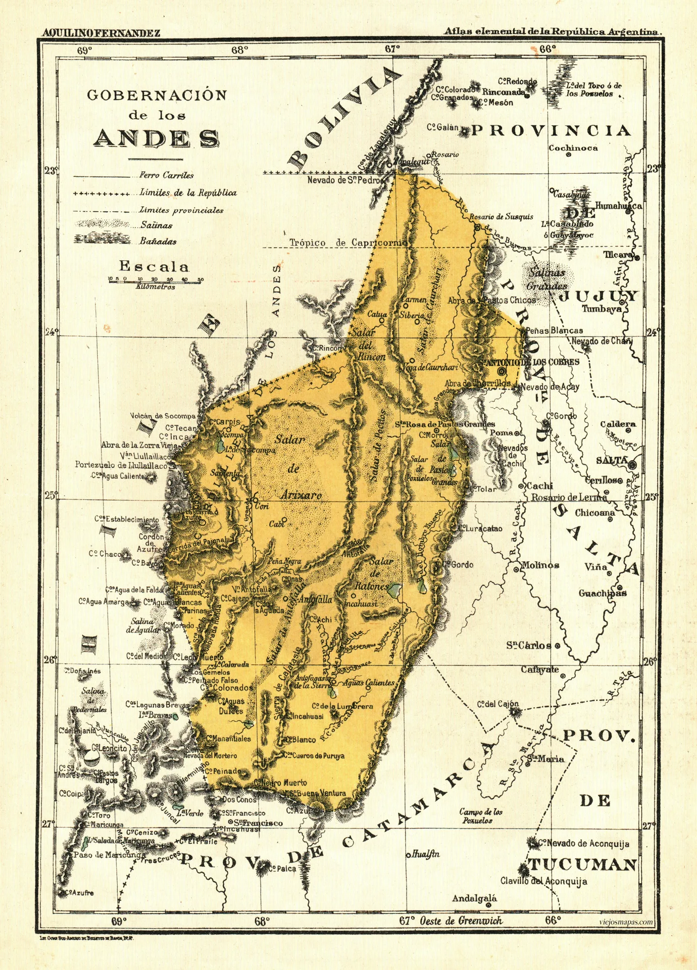Mapa de la Gobernación de los Andes - 1909