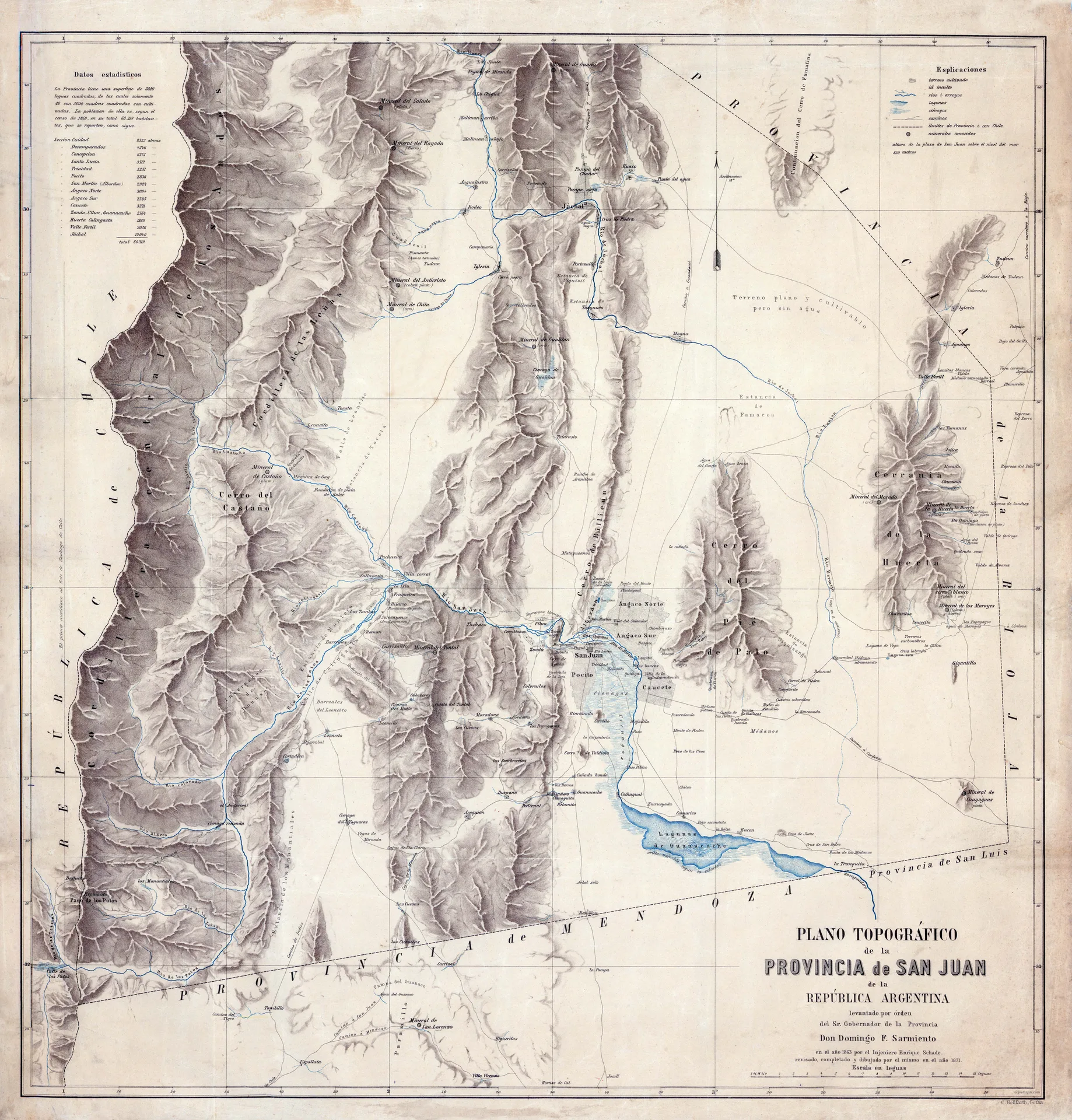 Plano de la provincia de San Juan - 1863 - ordenado por el Gobernador Sarmiento