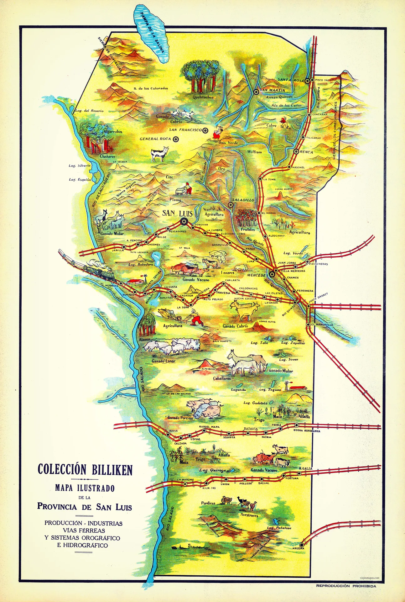 Mapa ilustrado de la provincia de San Luis – 1933 – Revista Billiken
