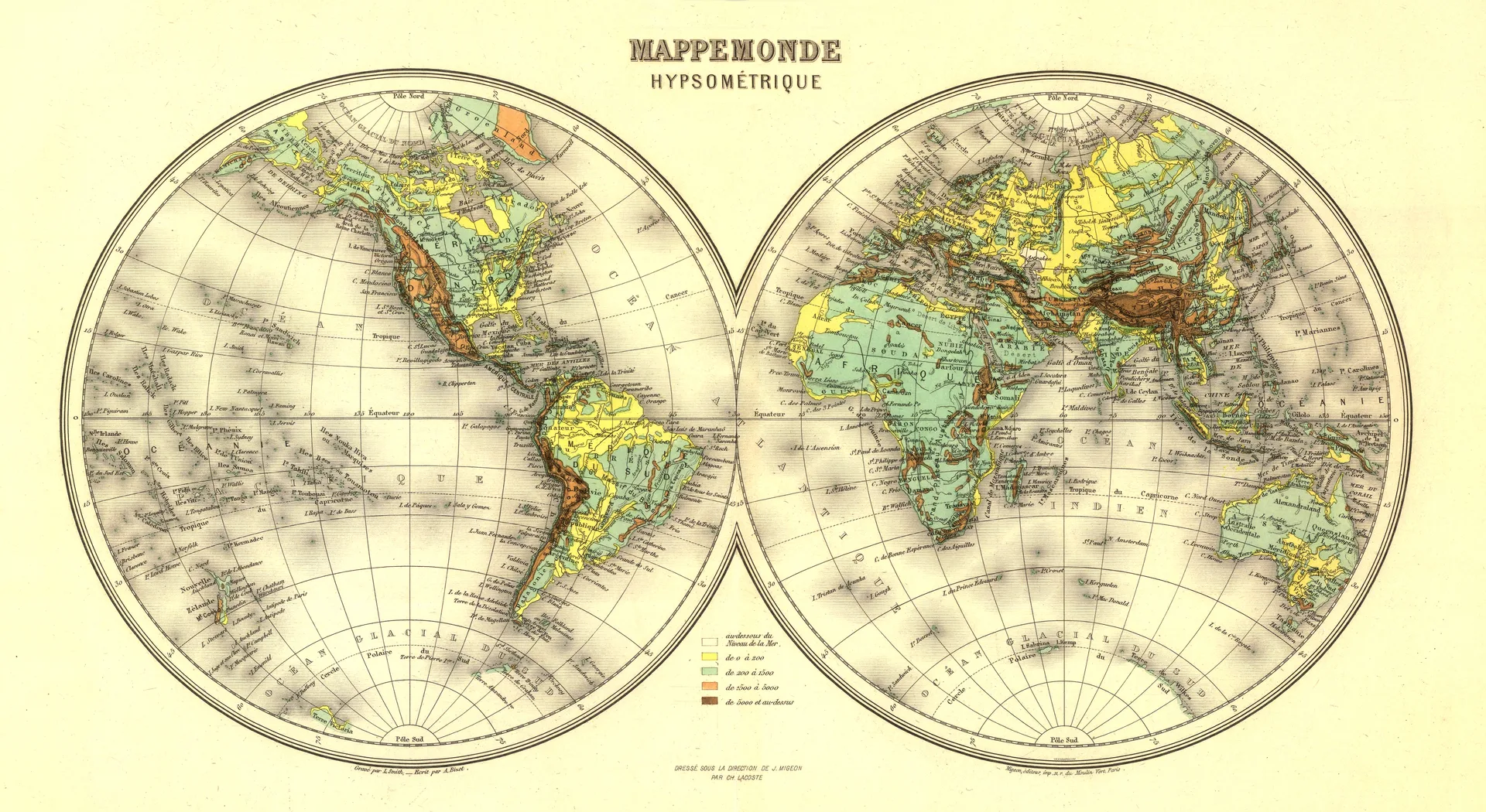 Mapa Hipsométrico del Mundo de 1892