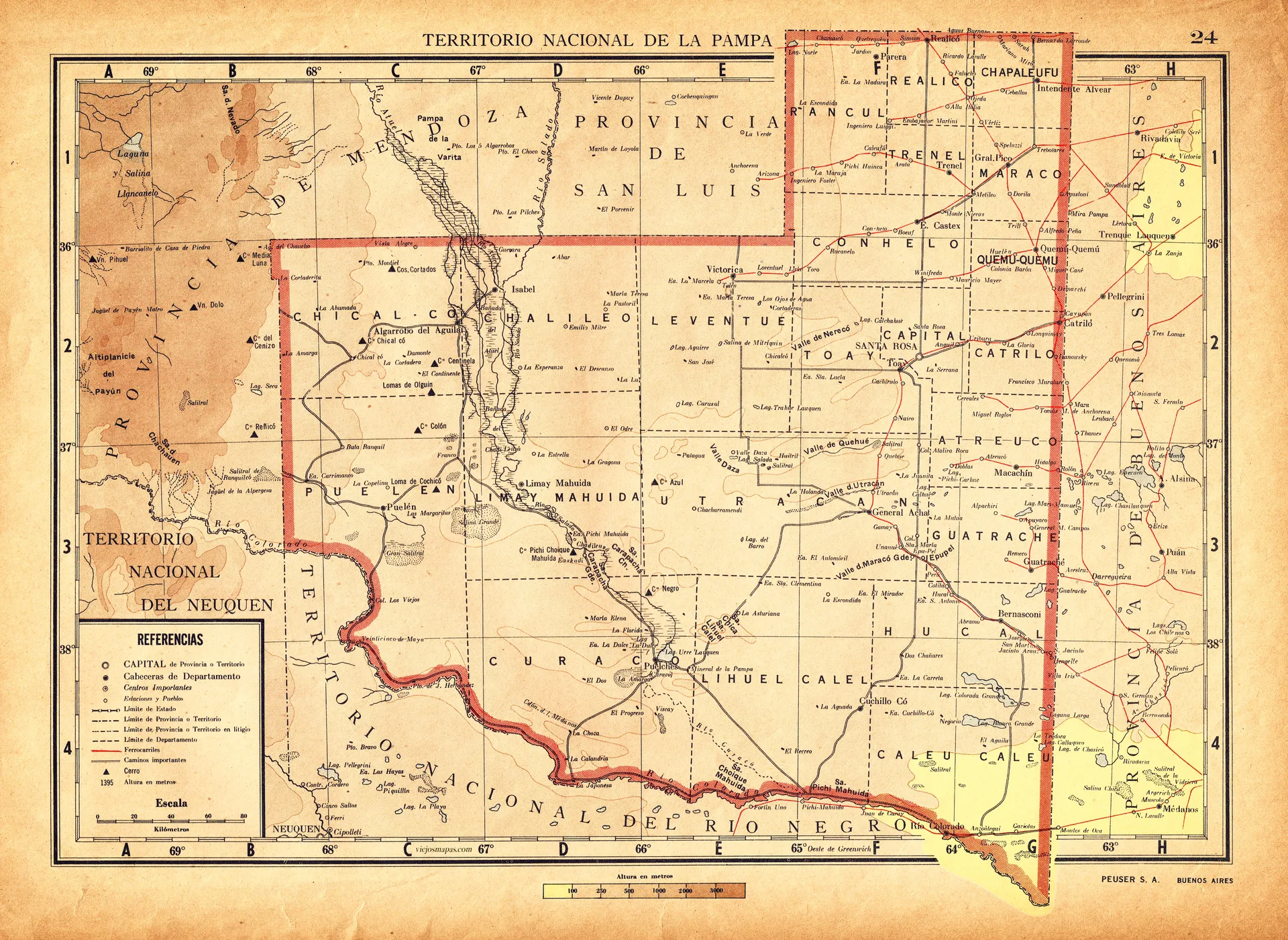 Mapa del Territorio Nacional de La Pampa - 1940 – Editorial Peuser