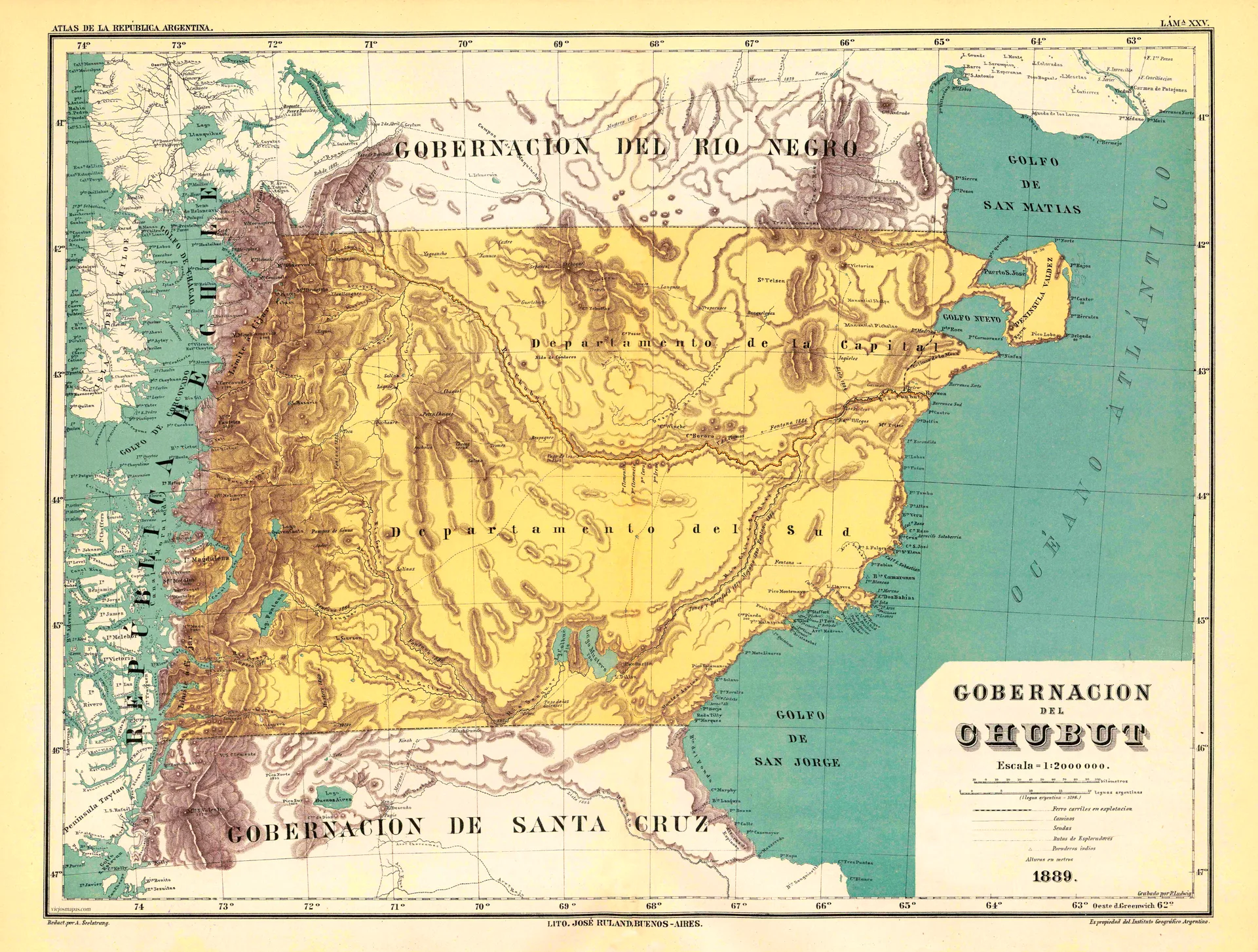 Mapa de la Gobernación del Chubut - 1889