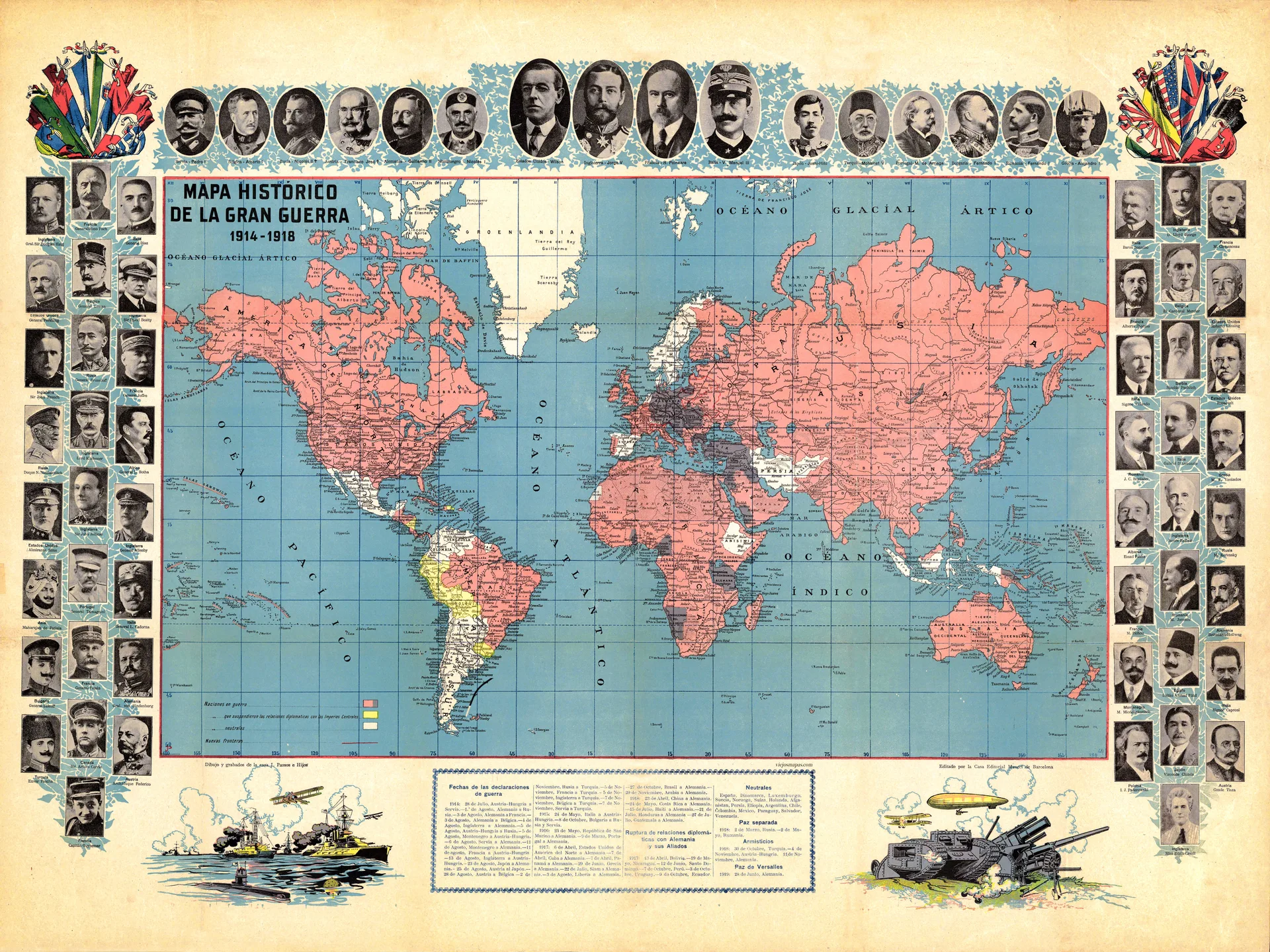 Mapa histórico de la Gran Guerra (1914-1918) - La Primera Guerra Mundial