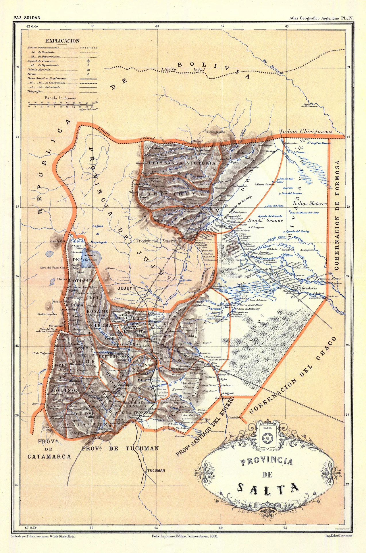 Mapa de la Provincia de Salta del año 1887-