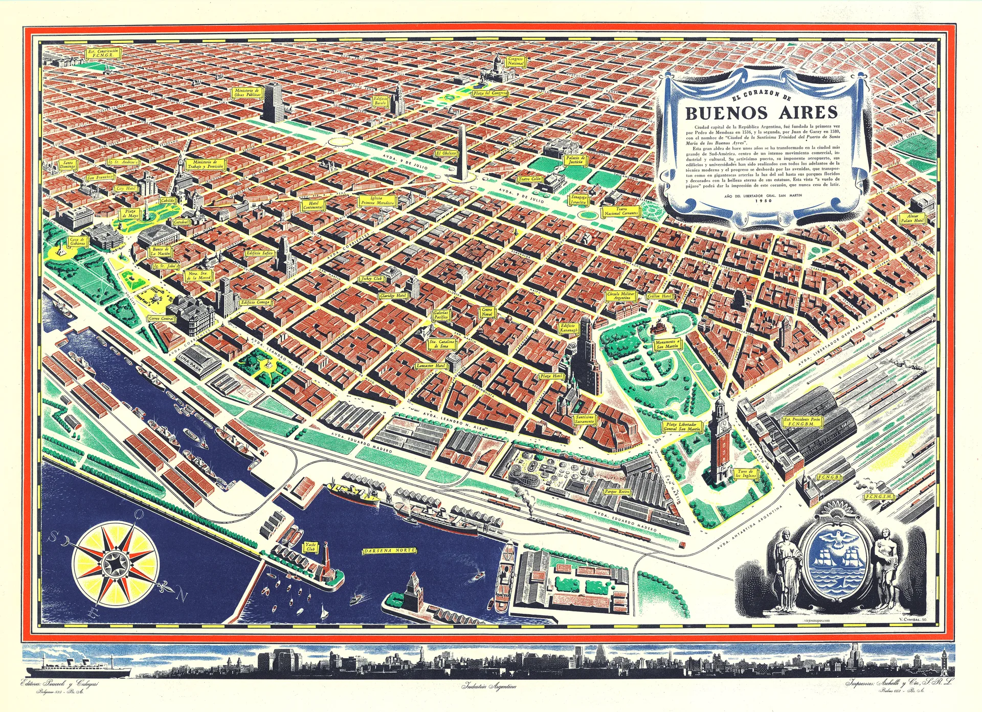 Plano pictórico de la ciudad de Buenos Aires de 1950