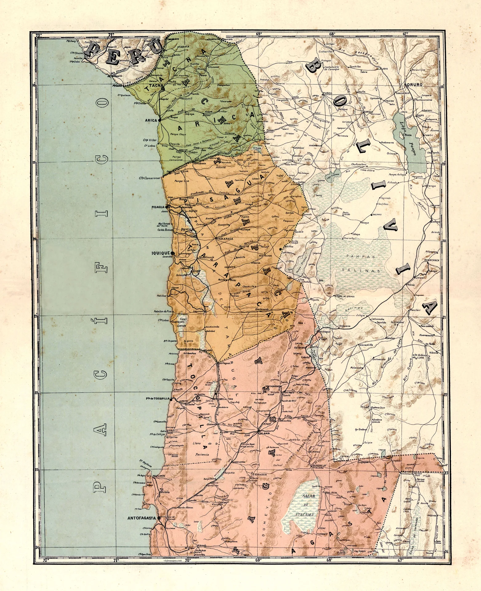 Mapa de Chile (paralelos 18 al 24) - 1904