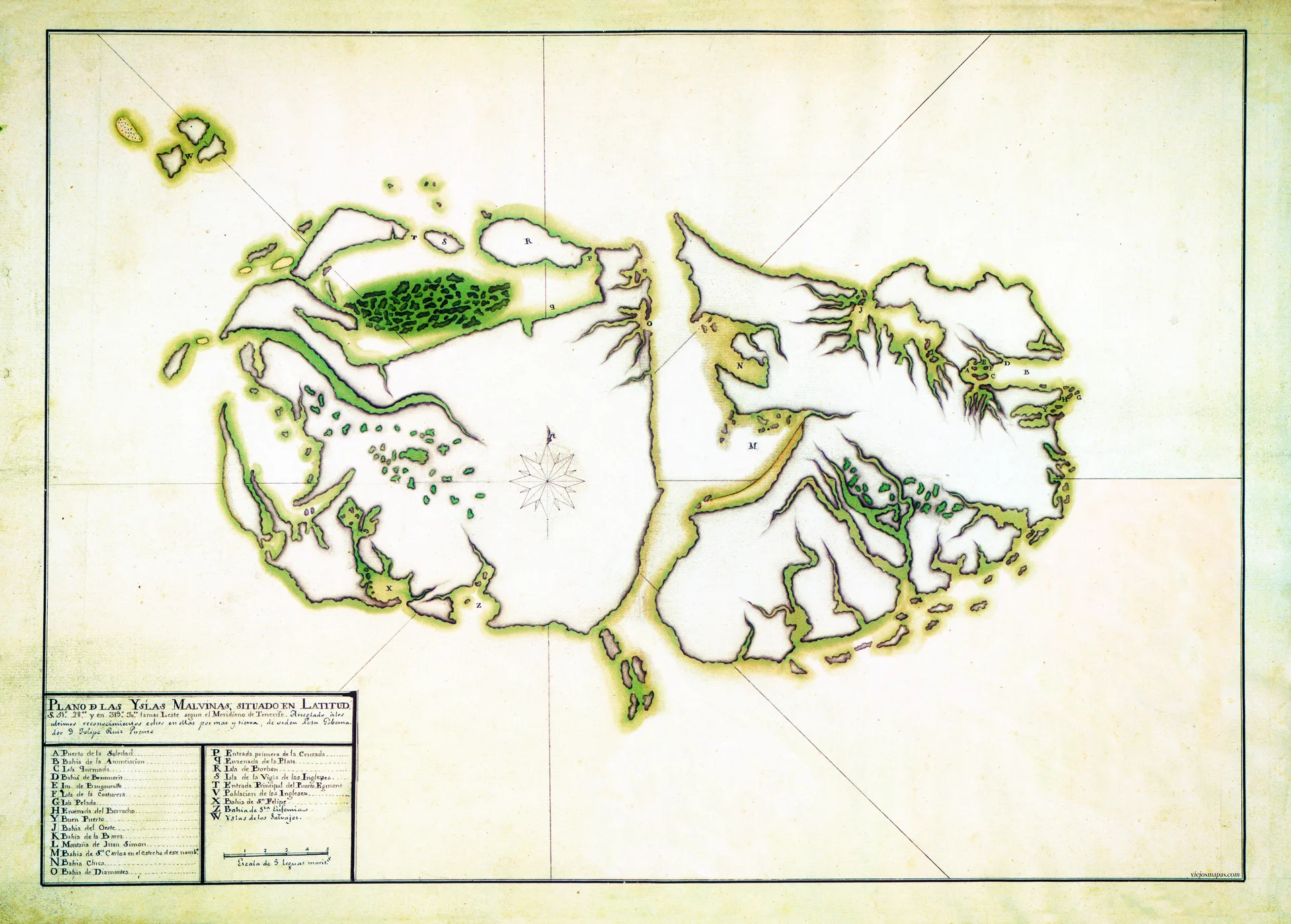 Mapa de las Islas Malvinas de 1767 (aprox.)