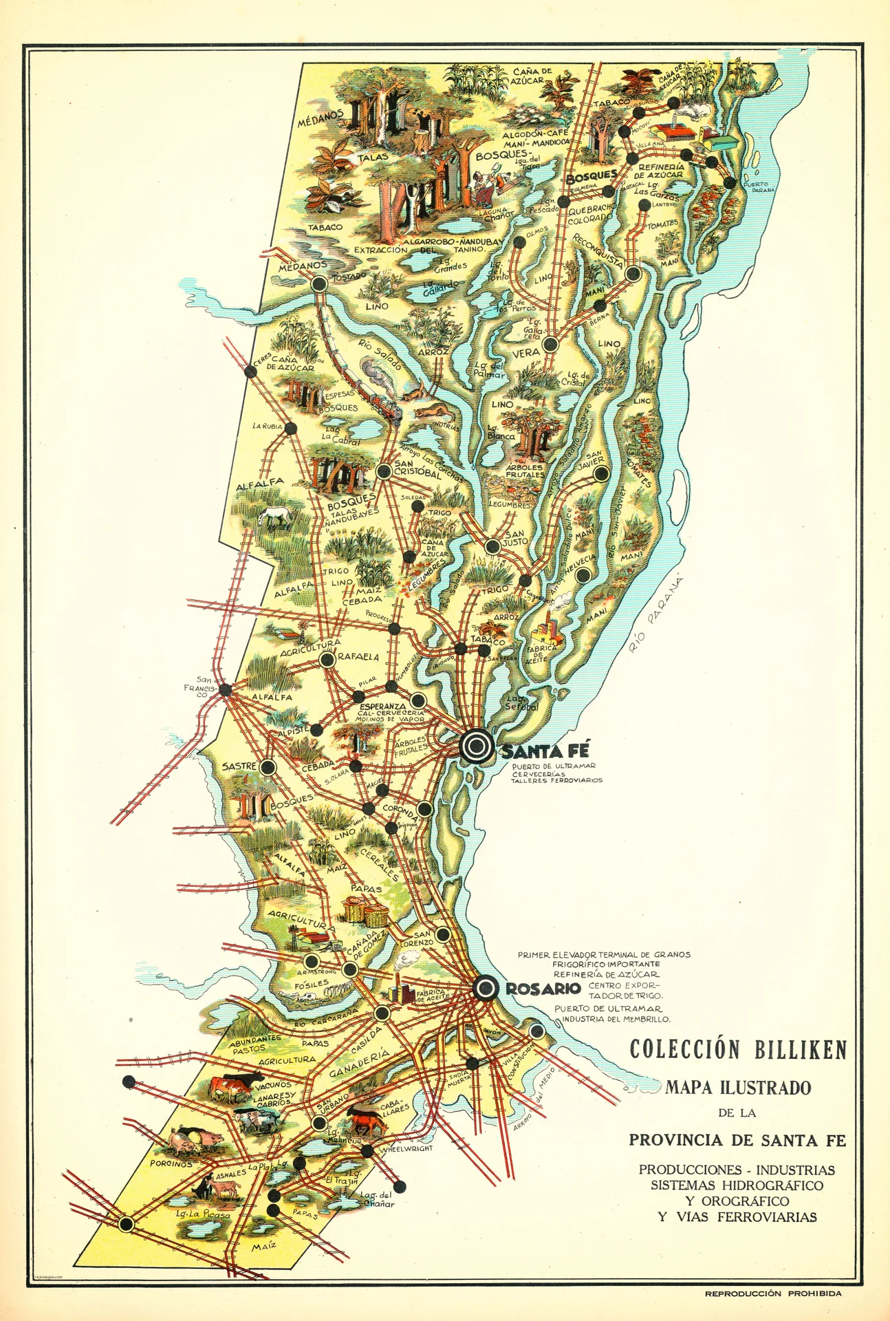 Mapa ilustrado de la provincia de Santa Fe – 1933 – Revista Billiken