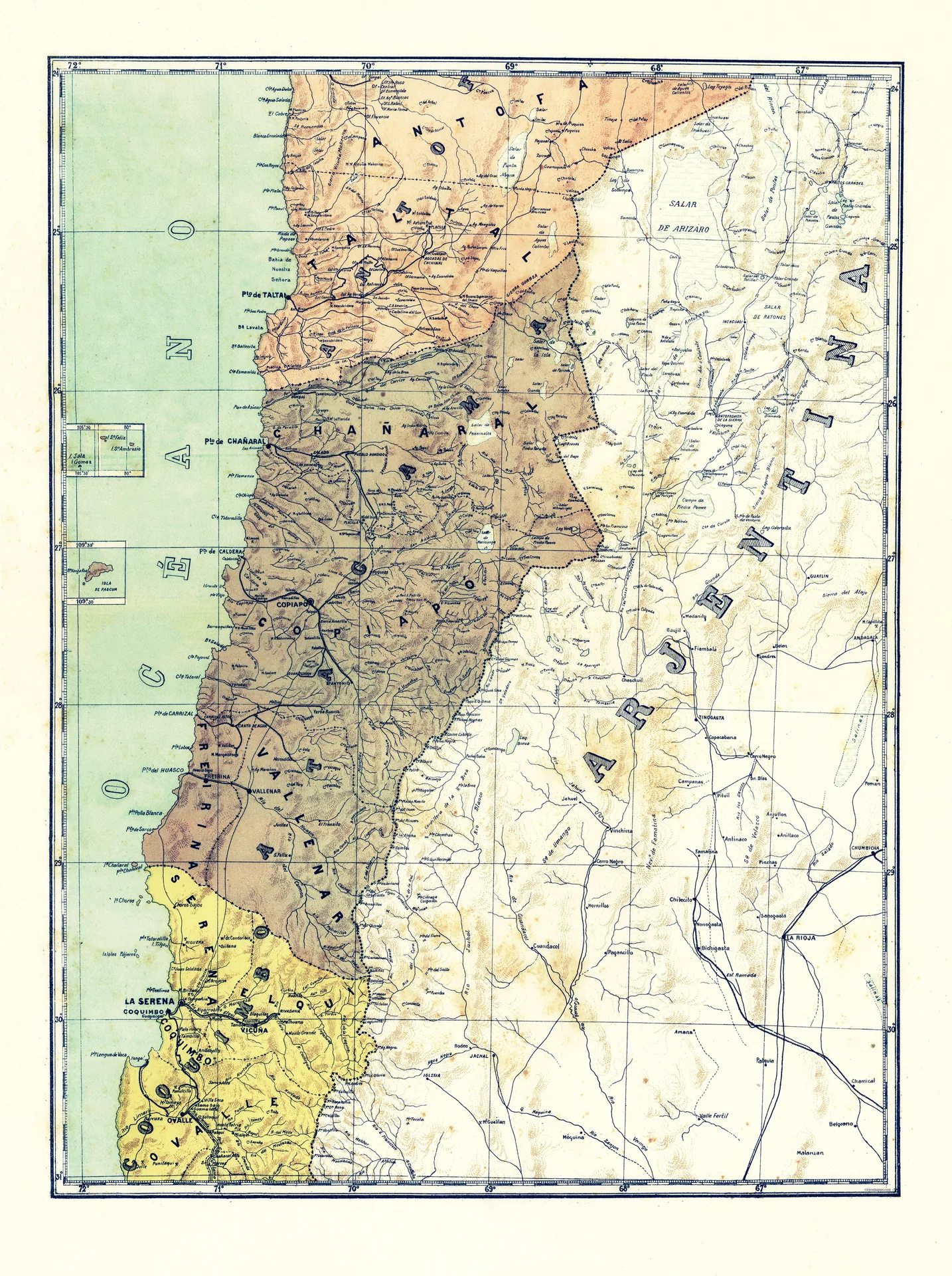 Mapa de Chile (paralelos 24 al 31) – 1904