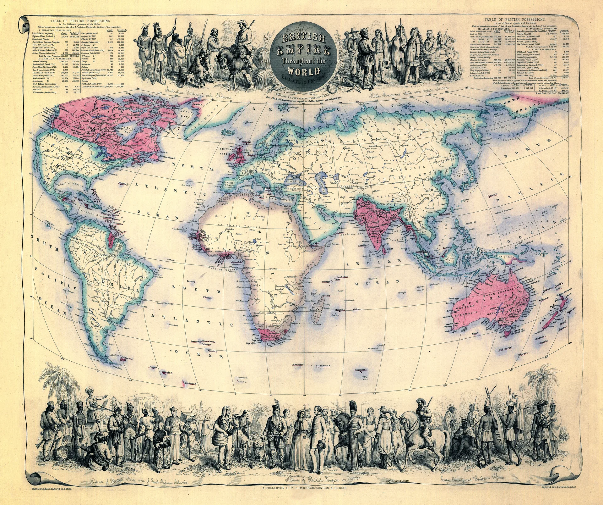 Mapa del Imperio británico en todo el mundo - 1850 aprox.