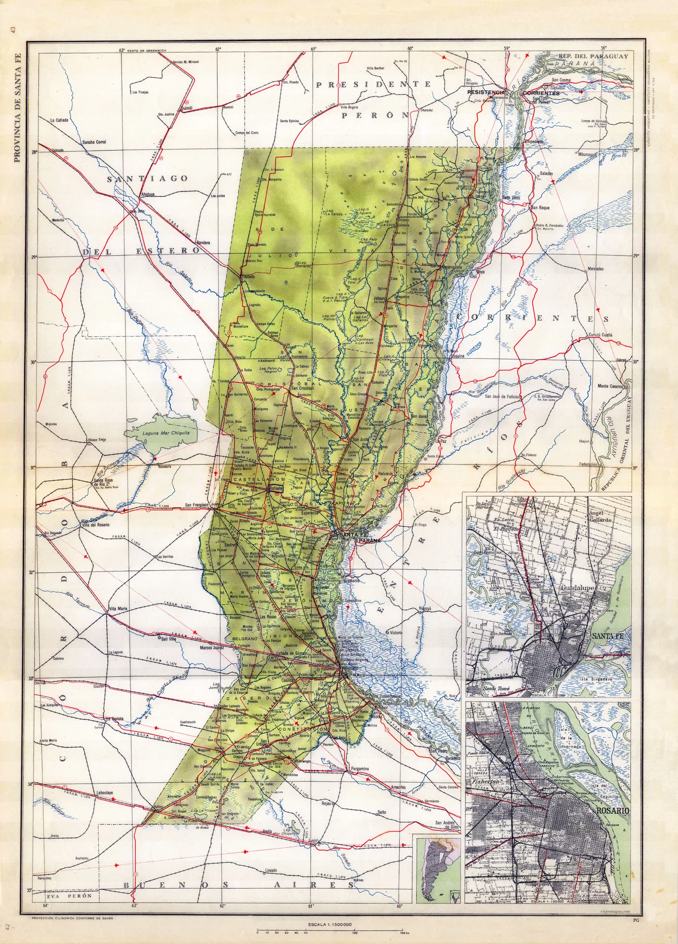 Mapa de la Provincia de Santa Fe – 1953