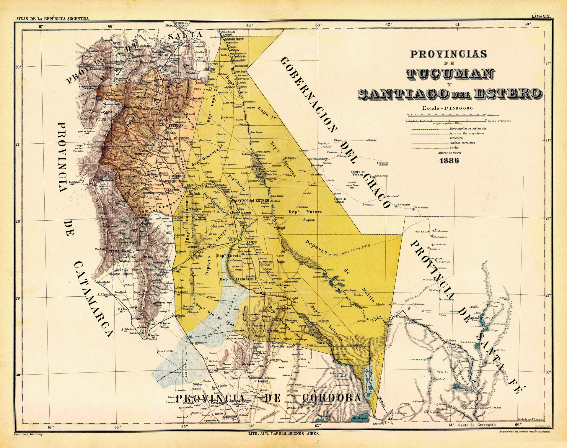 Mapa de las provincias de Tucumán y Santiago del Estero - 1886