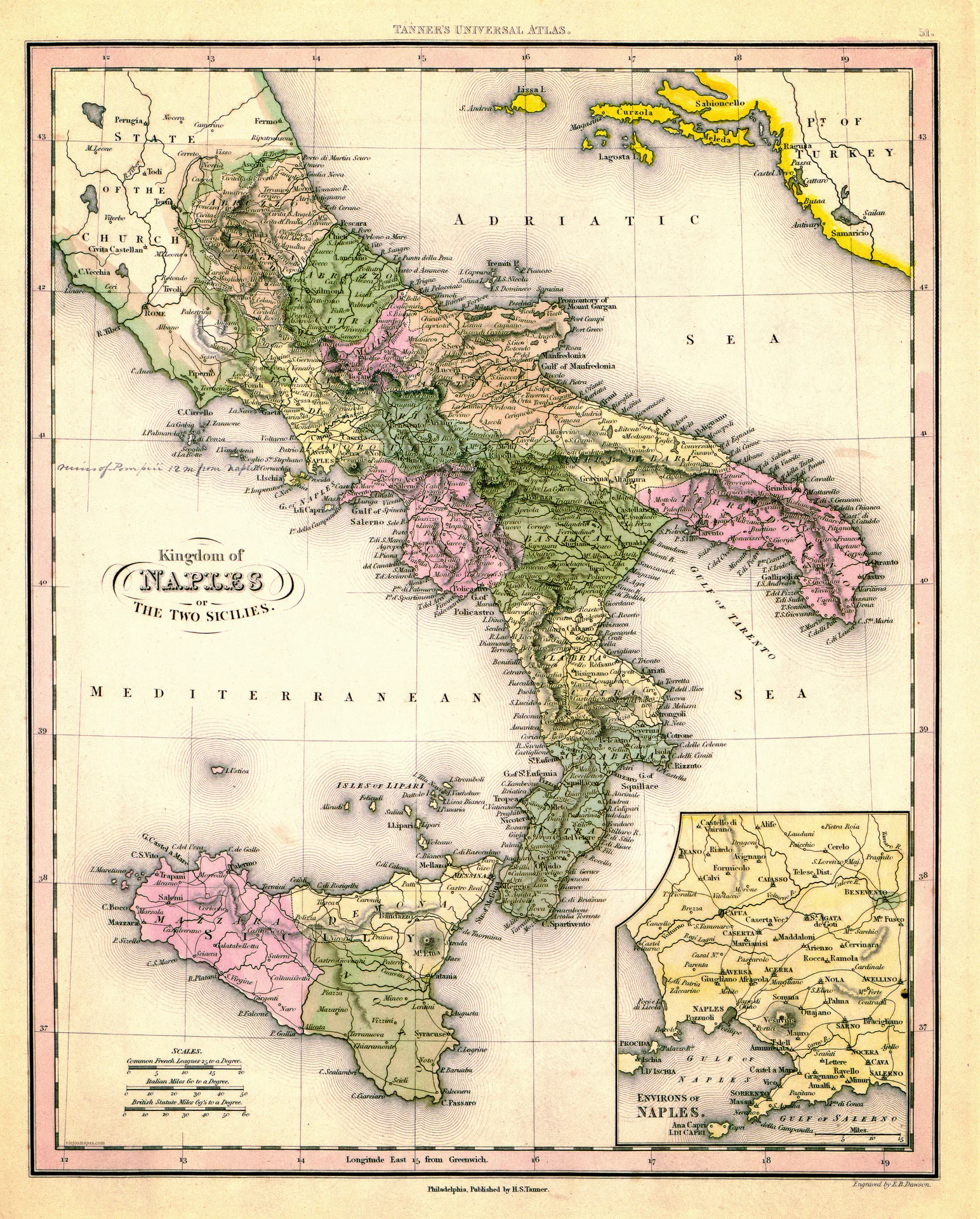 Mapa del Reino de Nápoles y las dos Sicilias (1849)