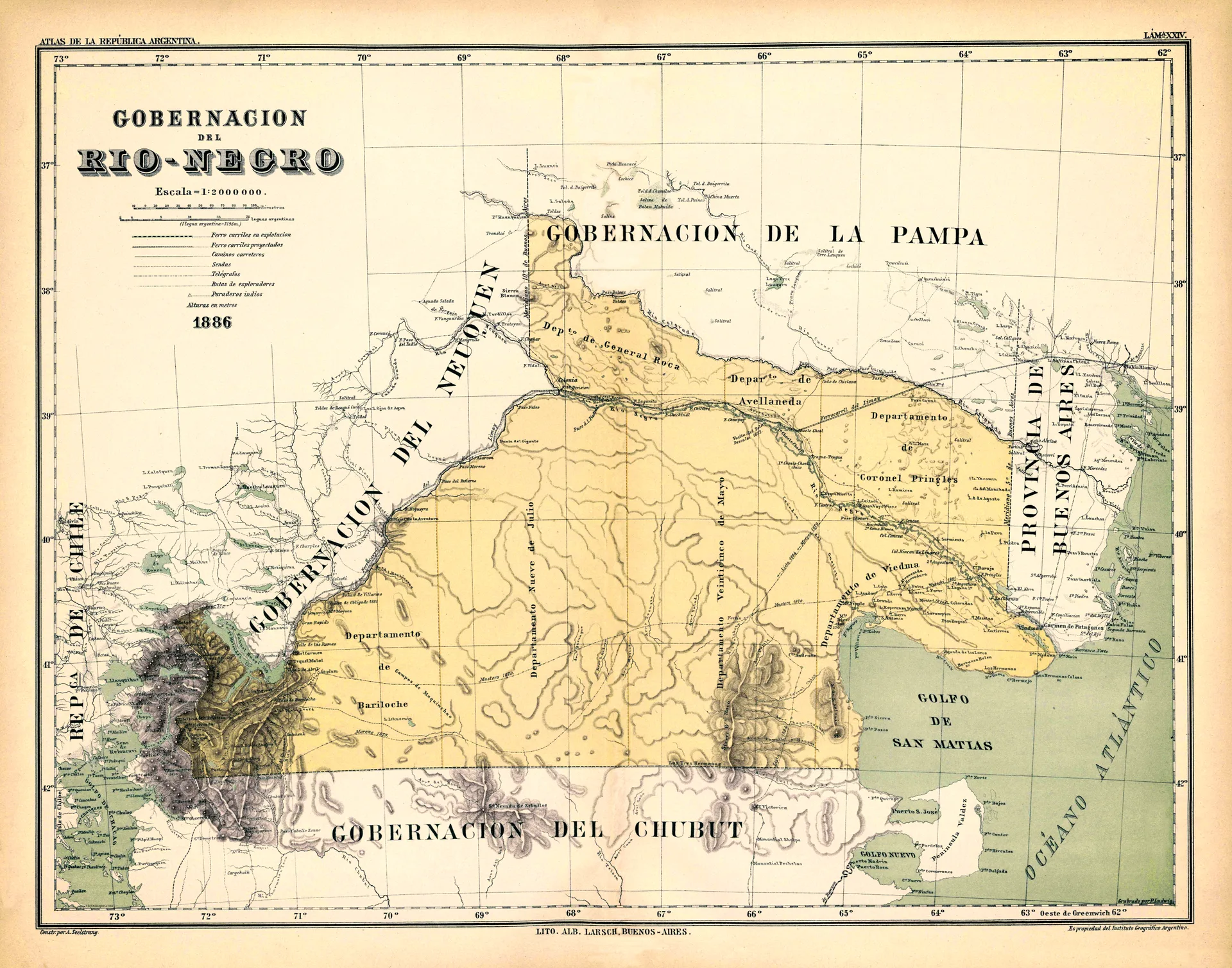 Mapa del Territorio Nacional de Río Negro de 1886