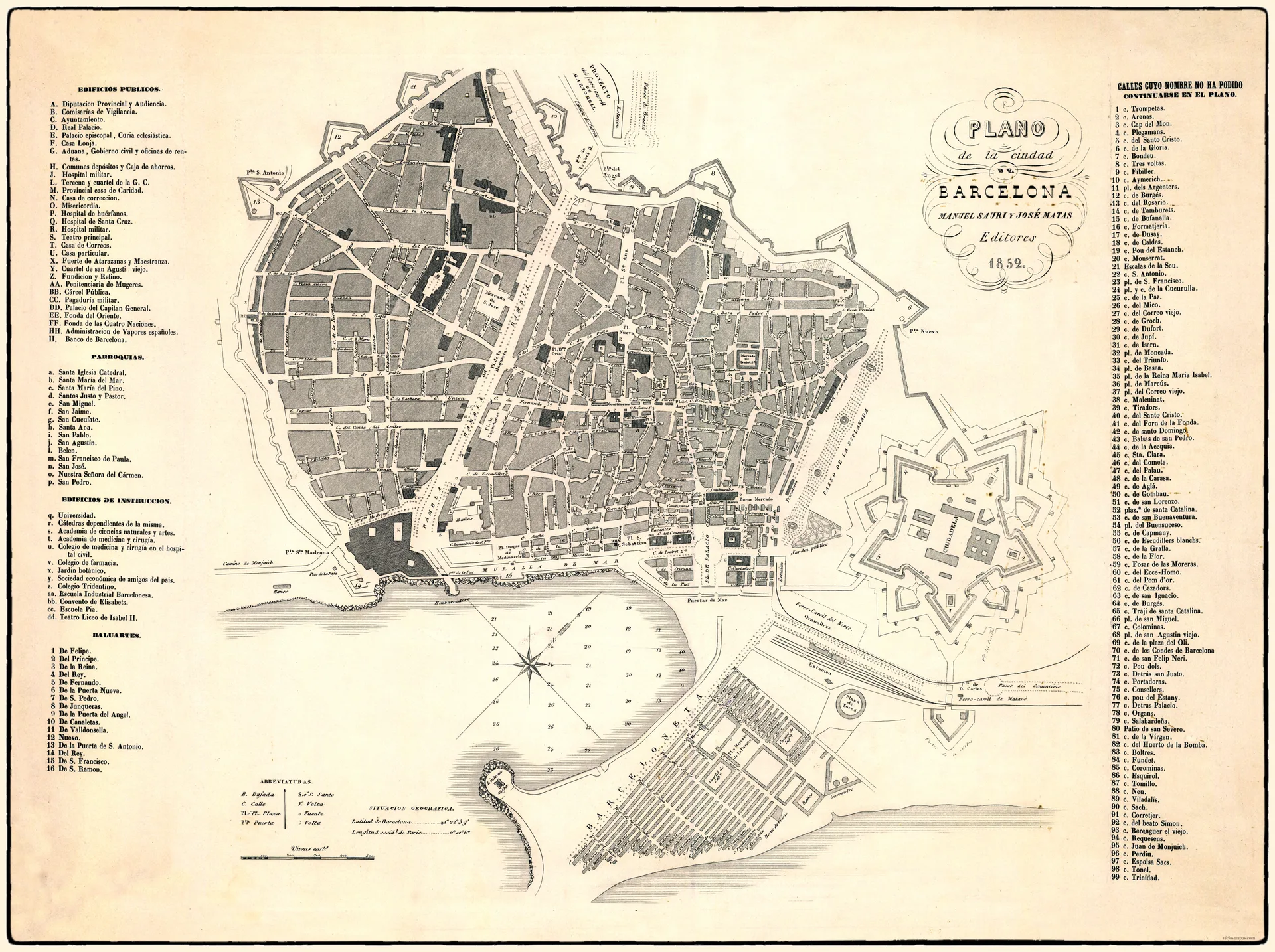 Plano de Barcelona - 1852