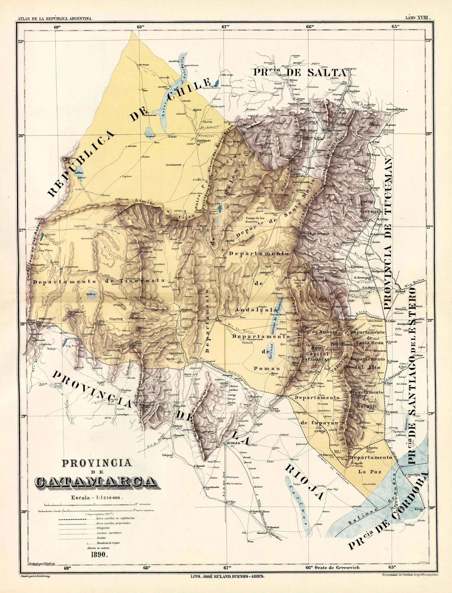Mapa de la Provincia de Catamarca de 1890
