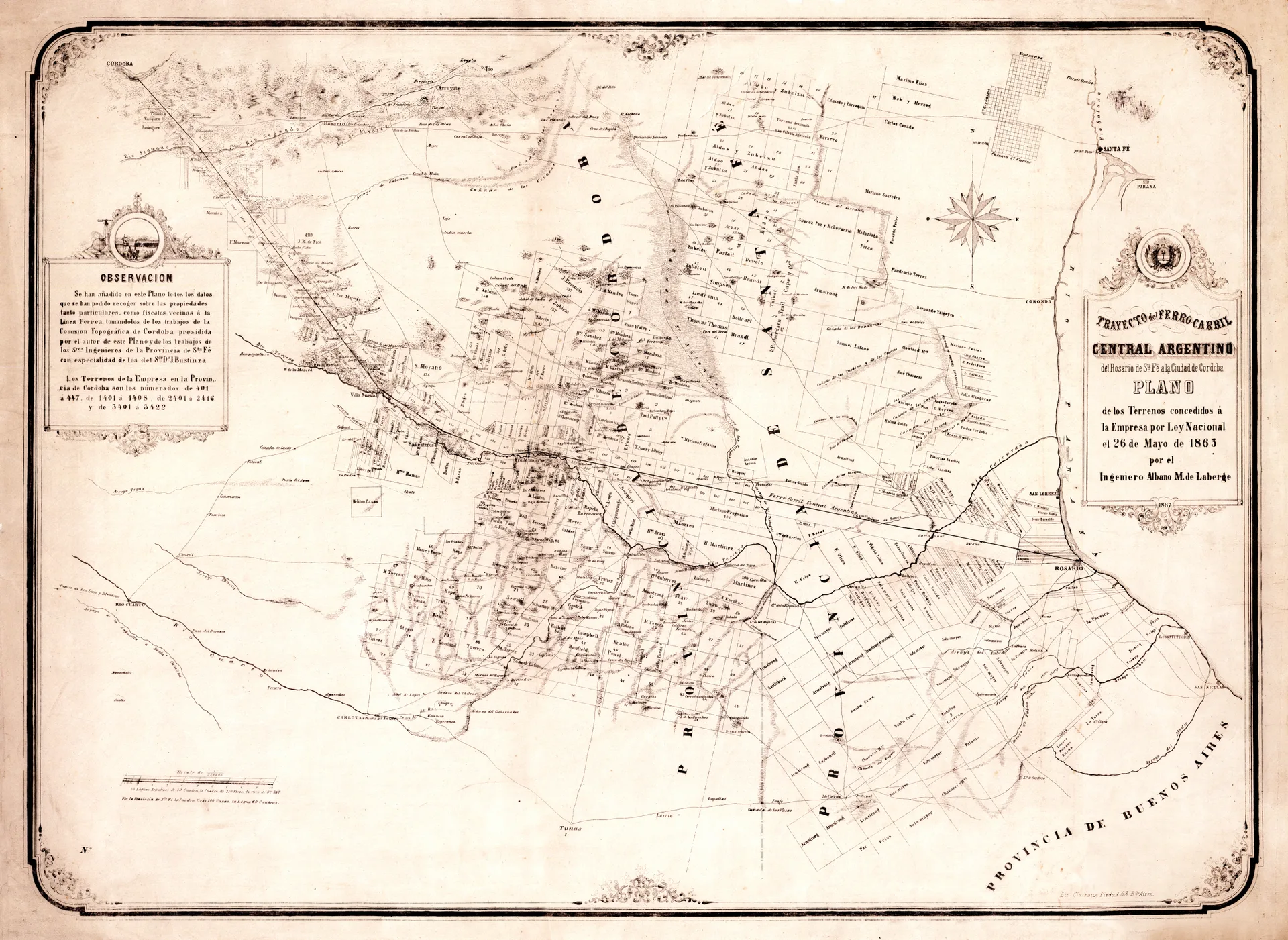 Plano del Ferrocarril Central Argentino - 1867