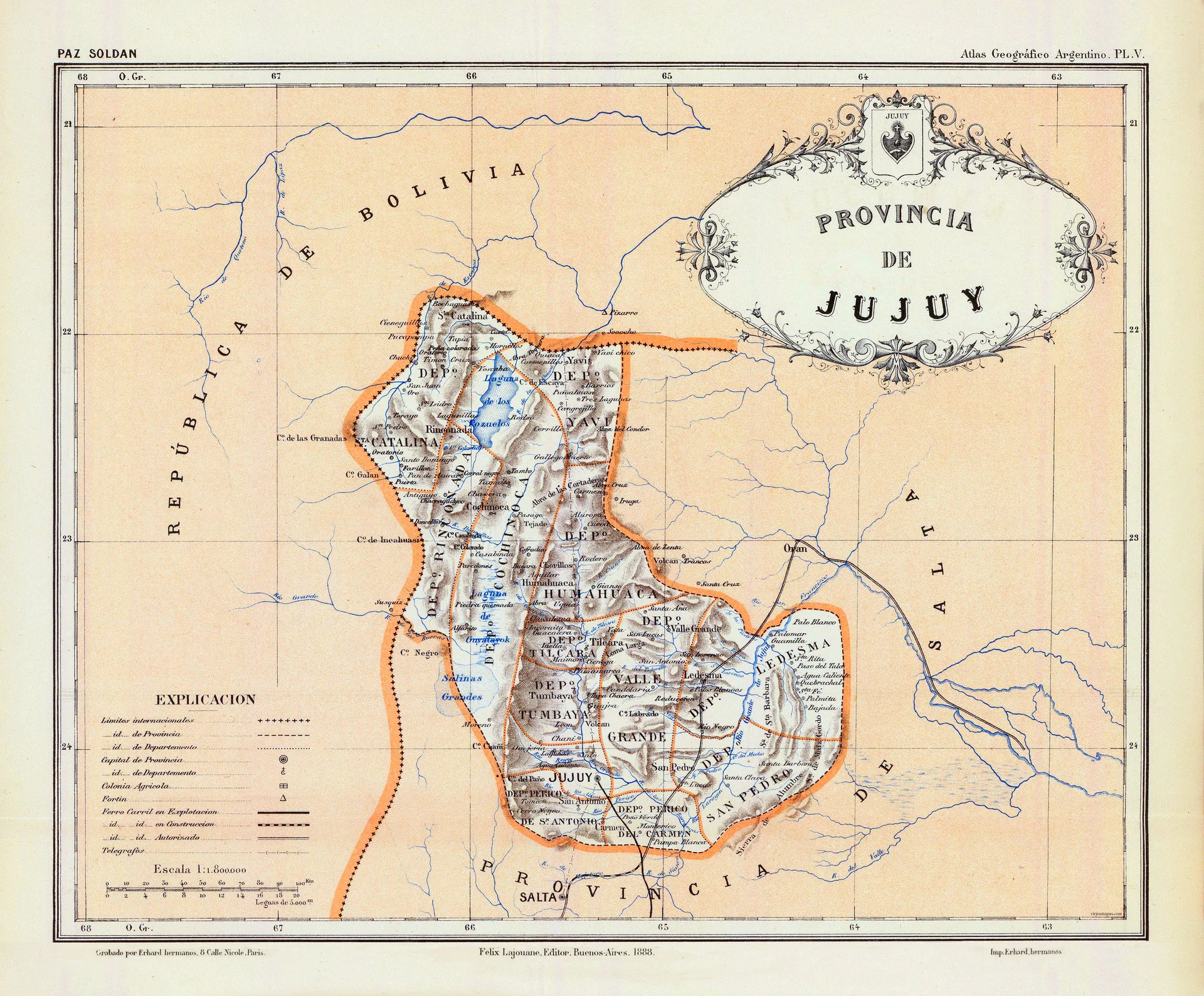 Mapa de la Provincia de Jujuy del año 1888