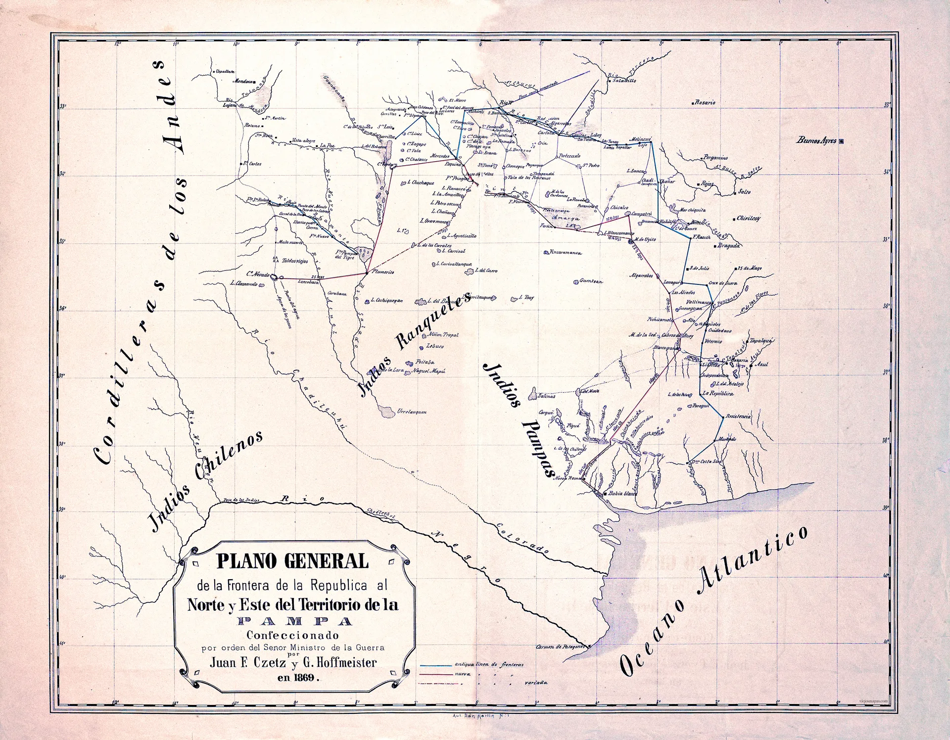 Plano General de la Frontera de la República Argentina al Norte y Este del Territorio de la Pampa (1869)
