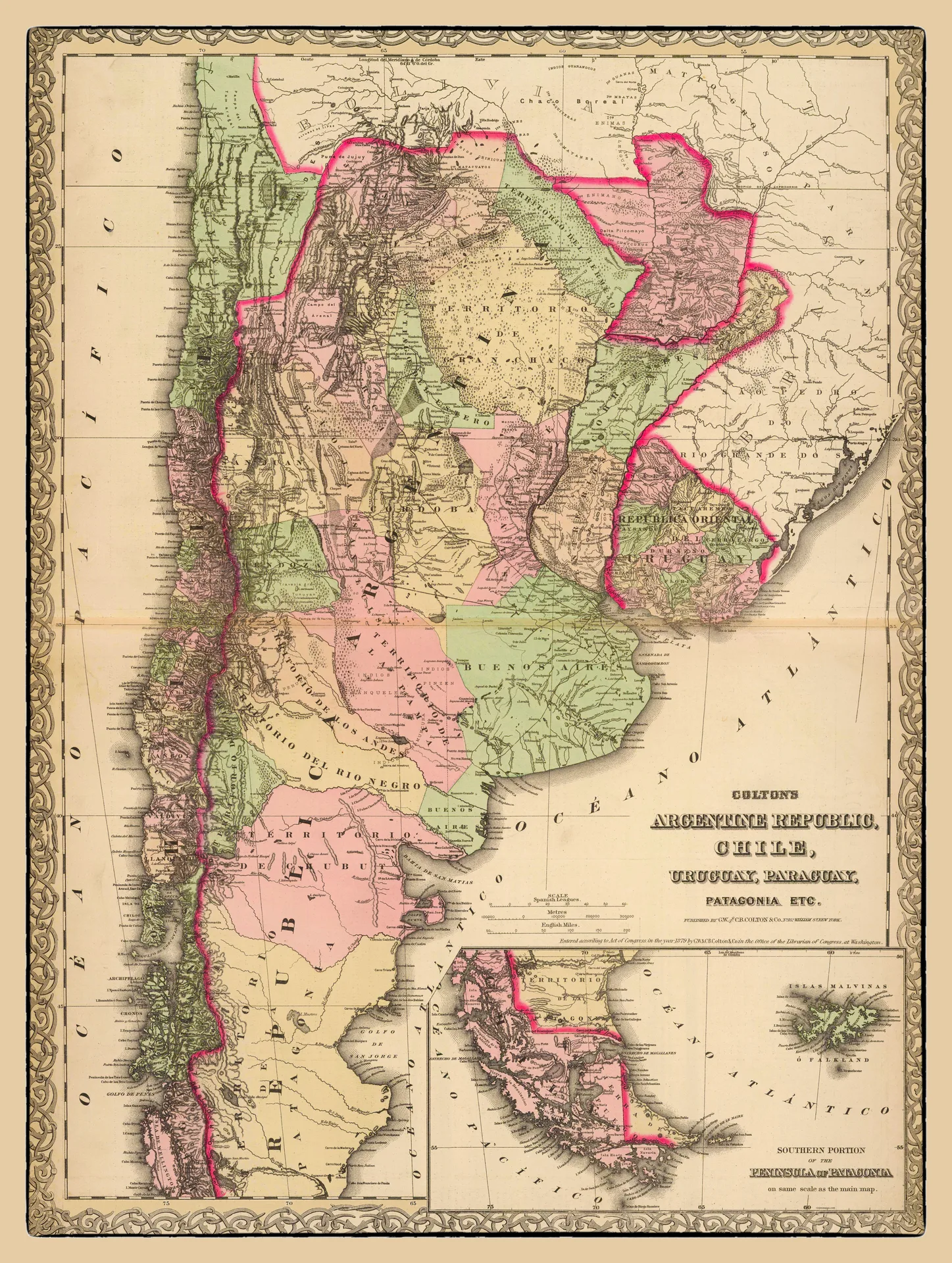 Mapa de la República Argentina, Chile, Uruguay, Paraguay, de 1886