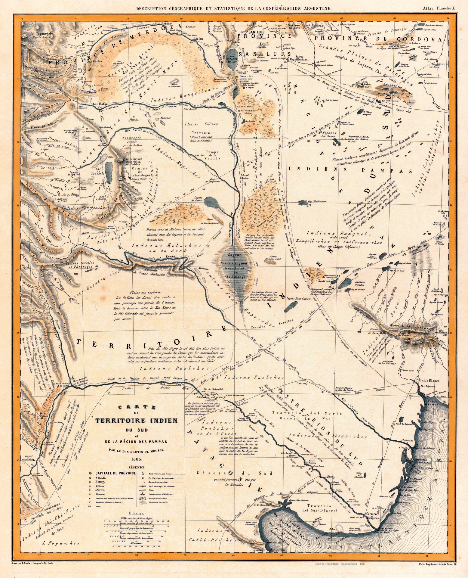 Mapa de la Norpatagonia y región pampeana - Víctor Martín De Moussy - 1873