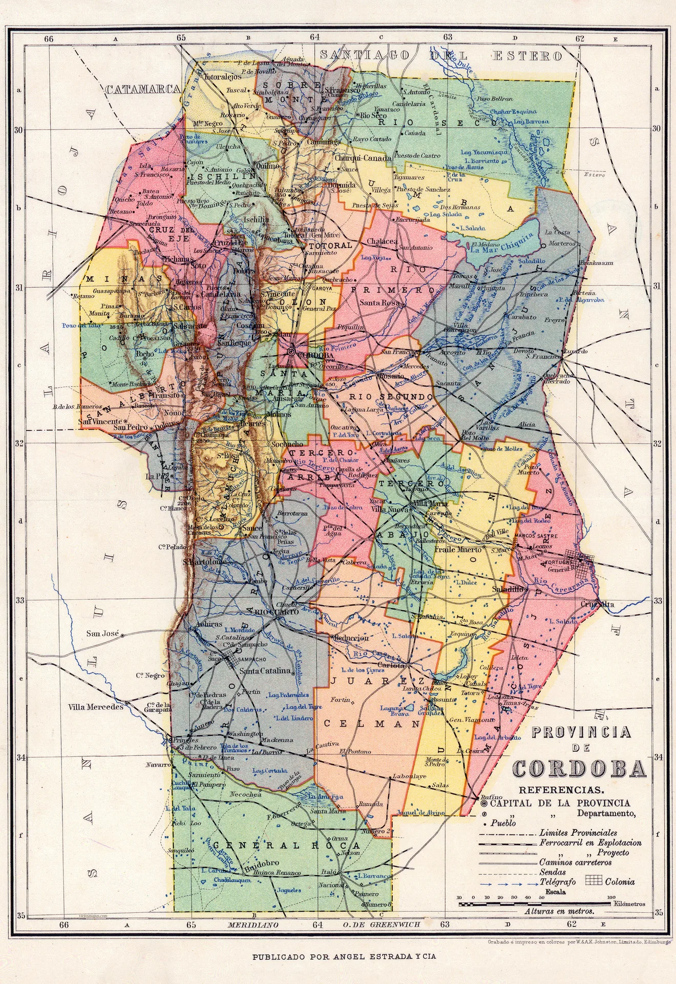 Mapa de la Provincia de Córdoba - 1929 - Editorial Estrada
