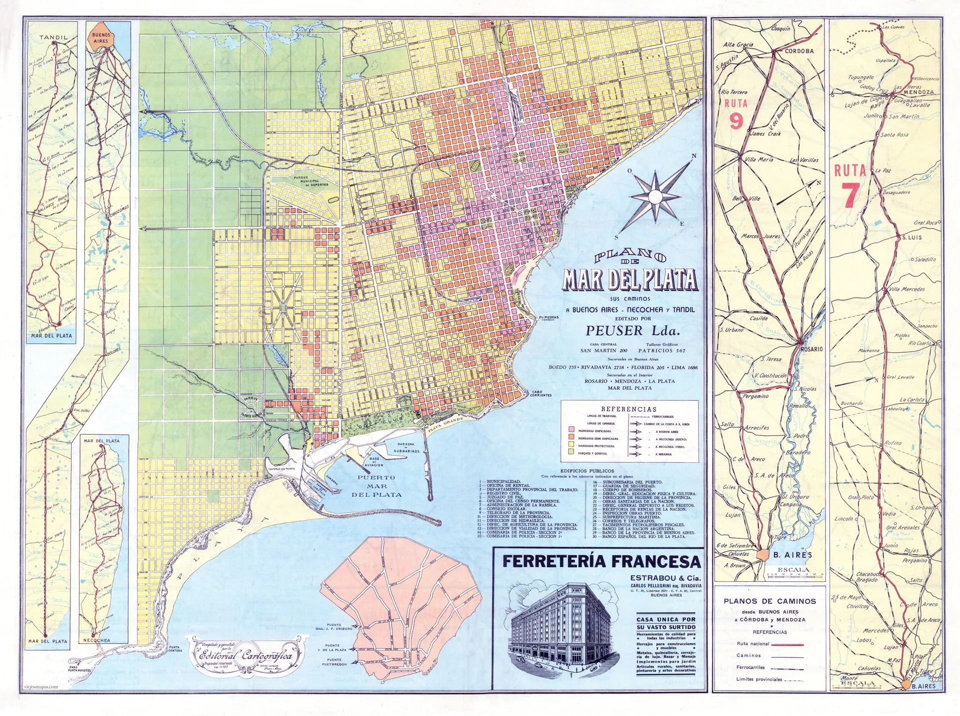 Plano de Mar del Plata de 1930 - Editorial Peuser