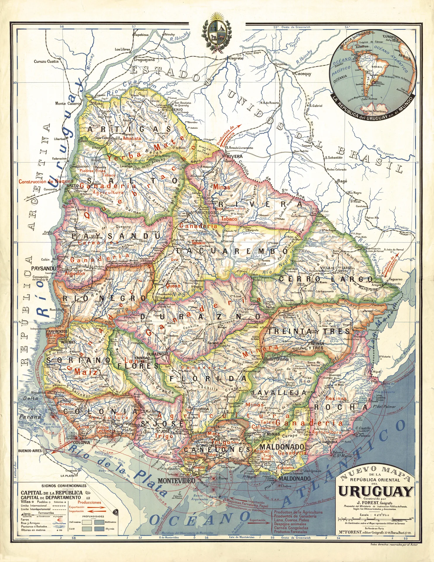 Nuevo mapa de la República Oriental del Uruguay - 1920