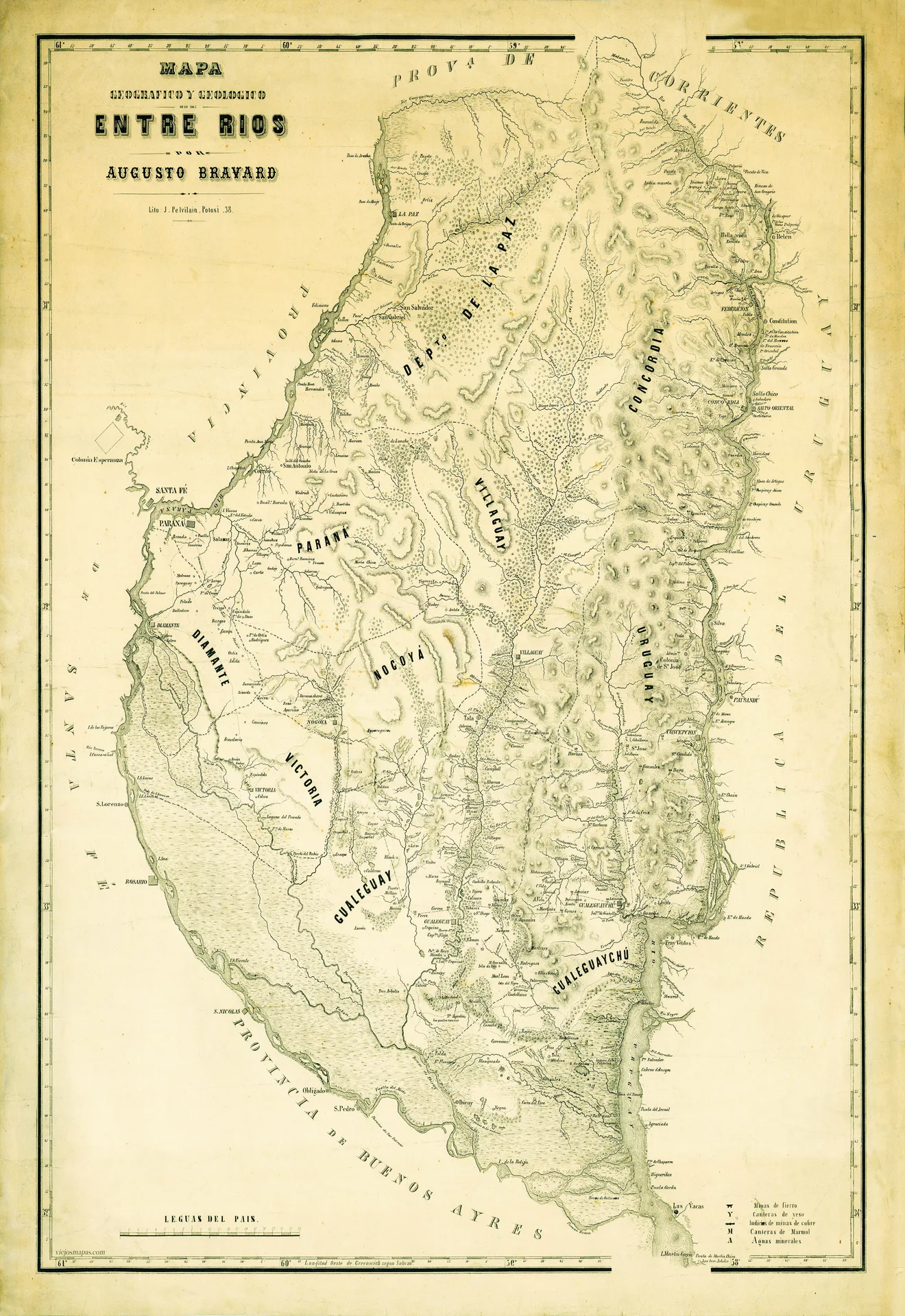 Mapa geográfico y geológico de Entre Ríos - 1865