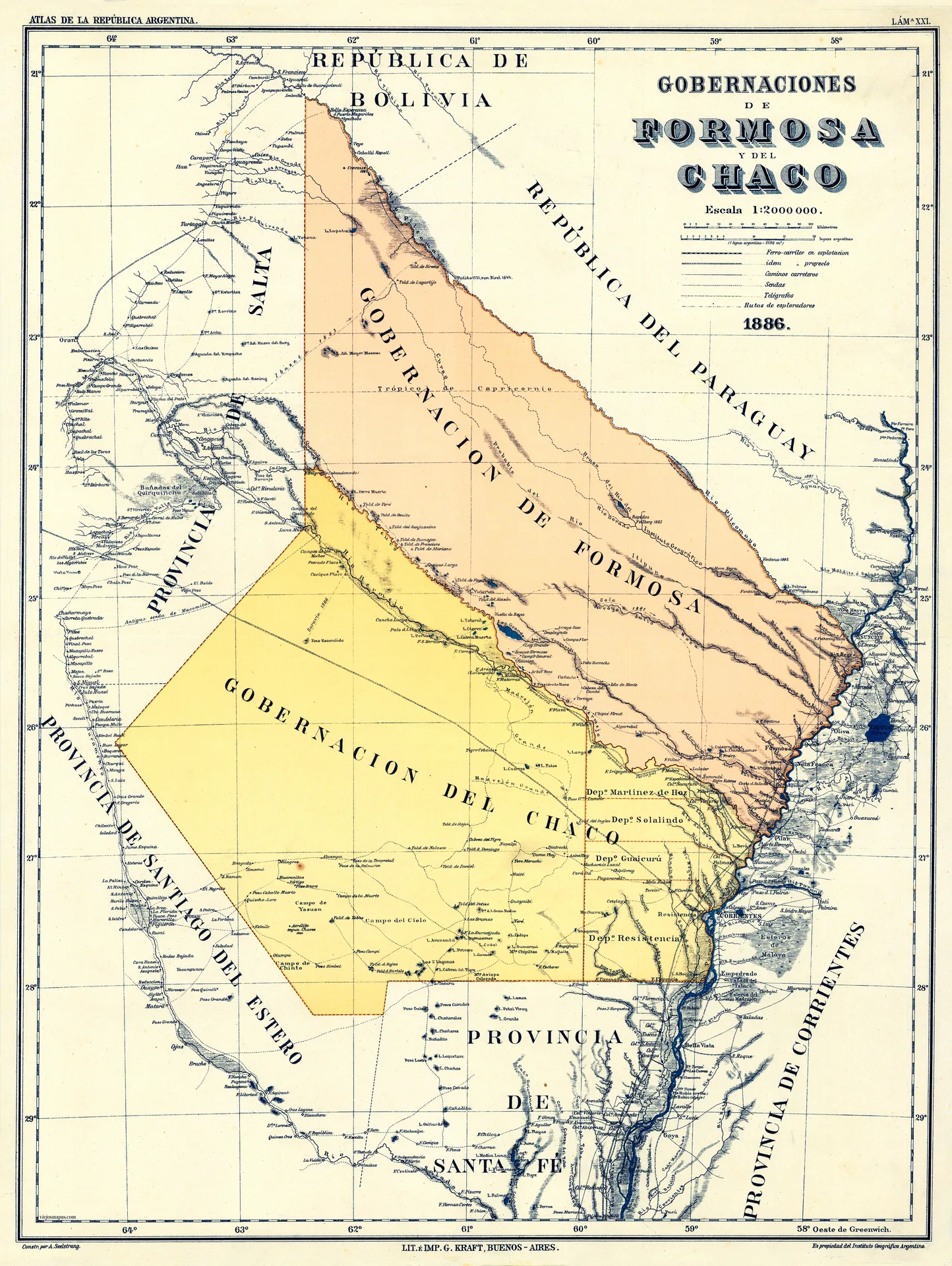 Mapa de las Gobernaciones de Formosa y Chaco - 1886