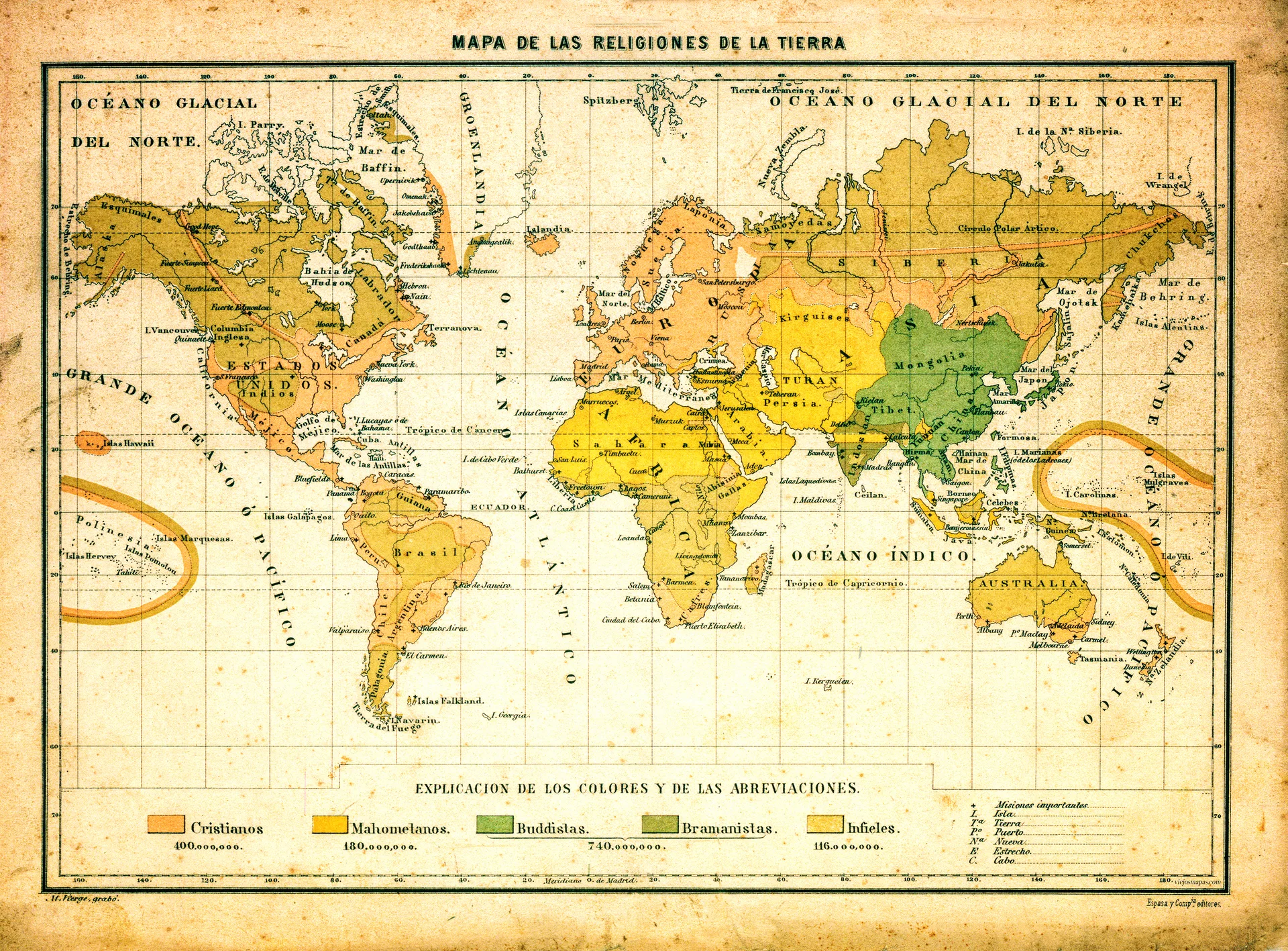 Mapa de las religiones de la Tierra - 1860 aprox.