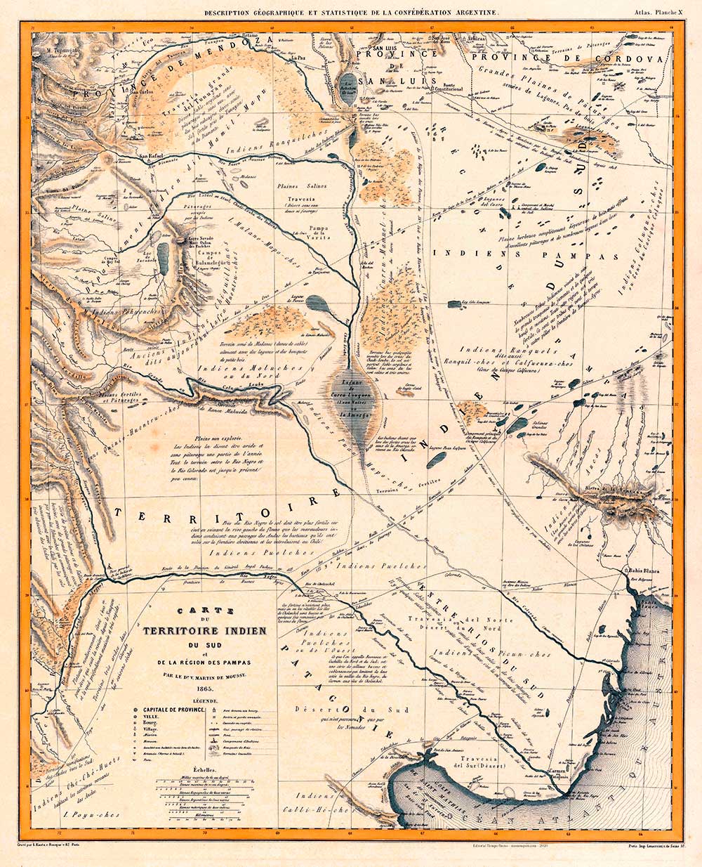 Mapa de la Norpatagonia y región pampeana – Víctor Martín De Moussy – 1873