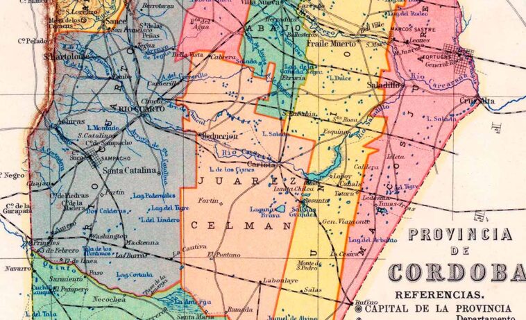 Mapa de la provincia de Córdoba - 1929 - Editorial Estrada