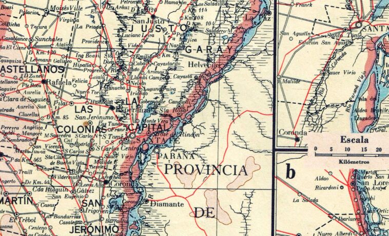 Mapa de la Provincia de Santa Fe – 1940 – Editorial Peuser