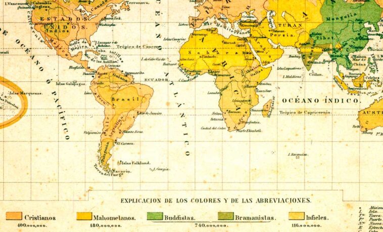 Mapa de las religiones de la tierra - 1860 aprox.