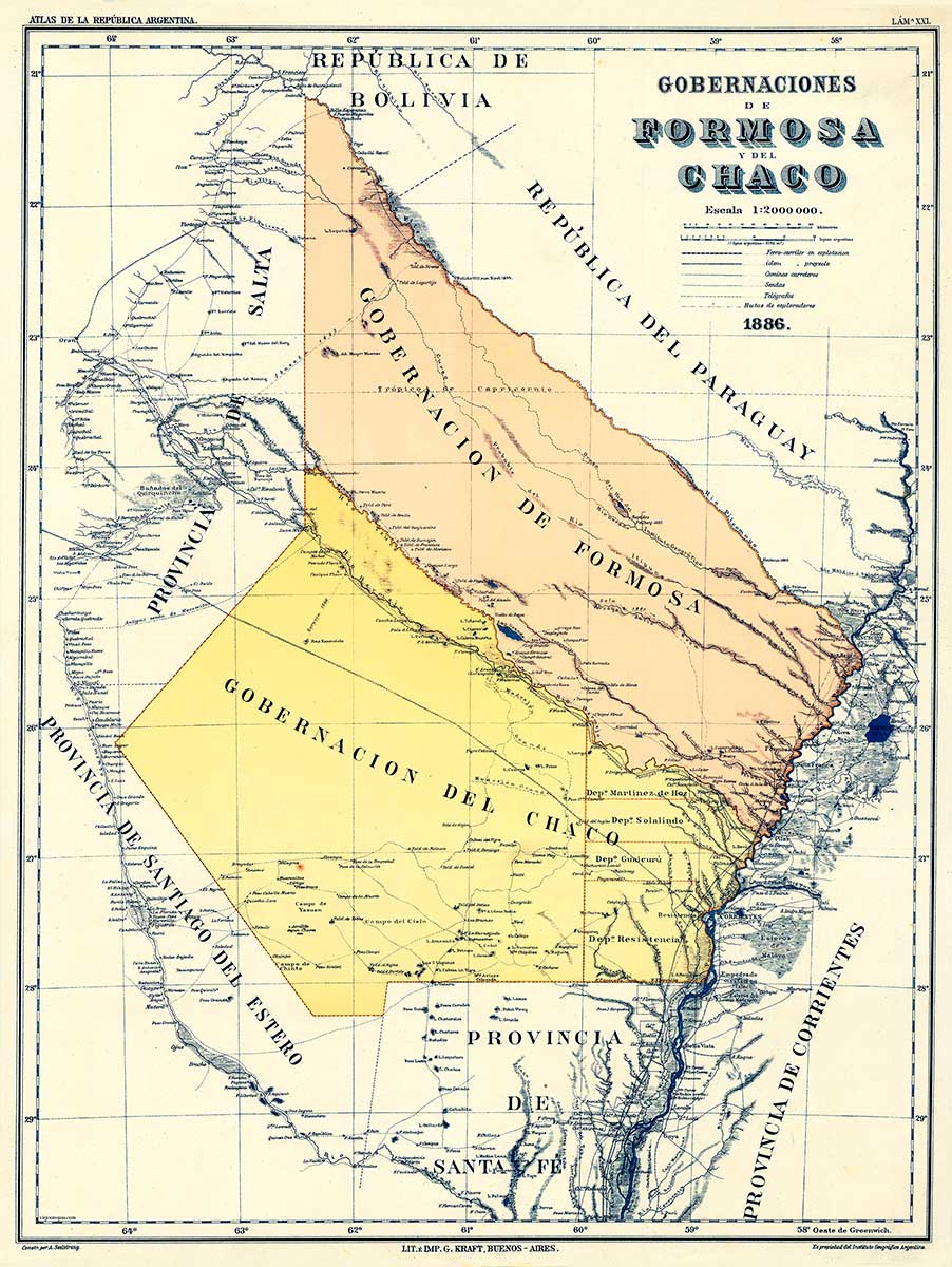 Mapa de la Gobernaciones de Formosa y Chaco - 1886
