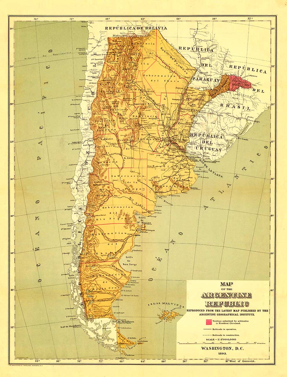 Mapa de la República Argentina - 1893 -