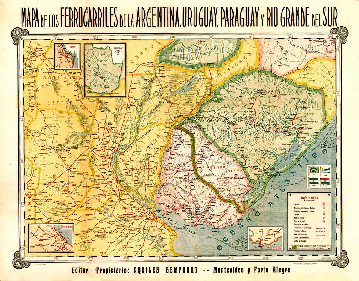 Mapa de los Ferrocarriles de la Argentina, Uruguay, Paraguay y Río Grande del Sur (Brasil) - 1910