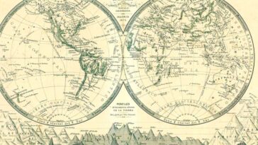Mapamundi Astort de 1875, con las mayores alturas de la tierra