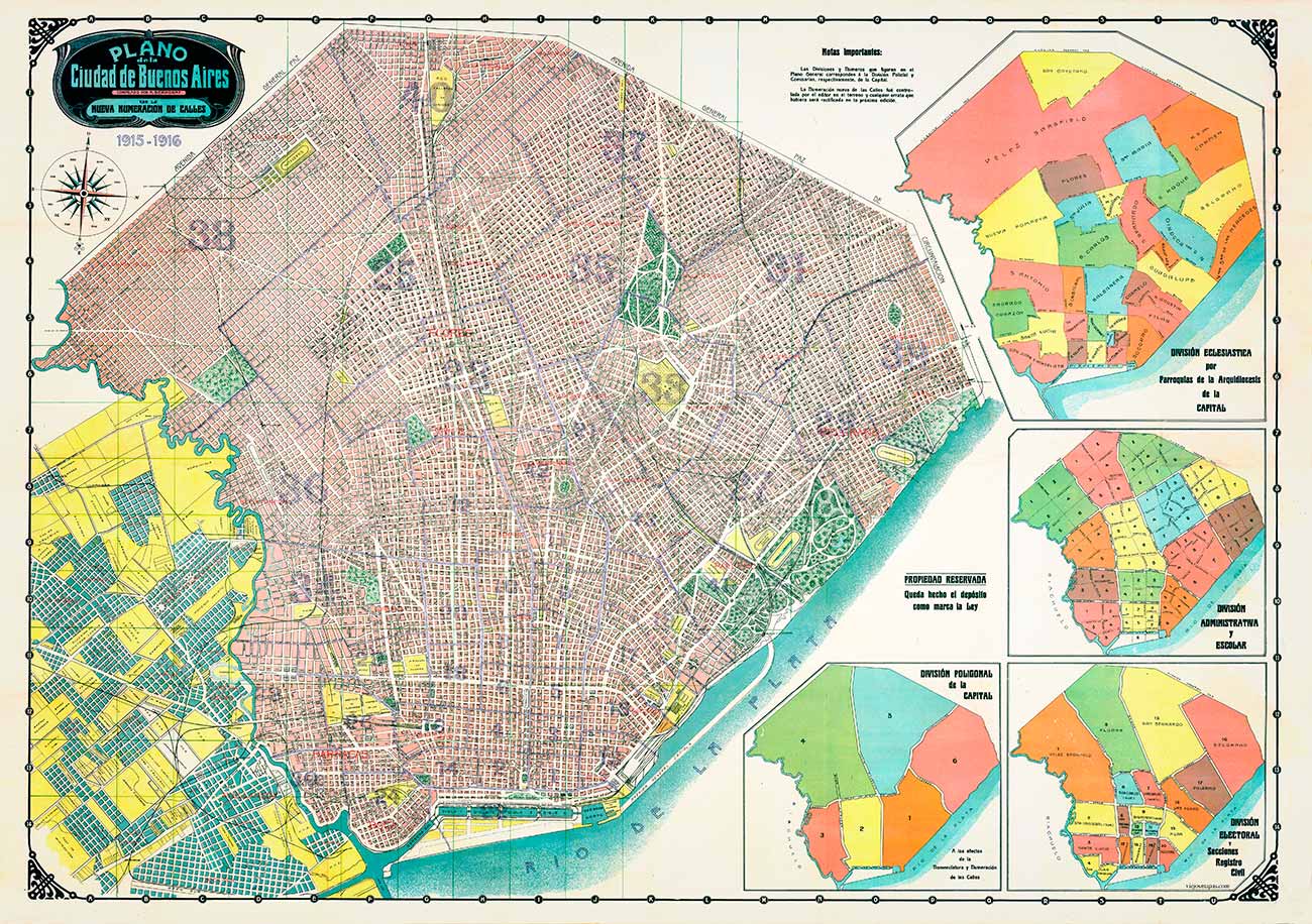 Plano de la ciudad de Buenos Aires con la nueva numeración de calles - 1916