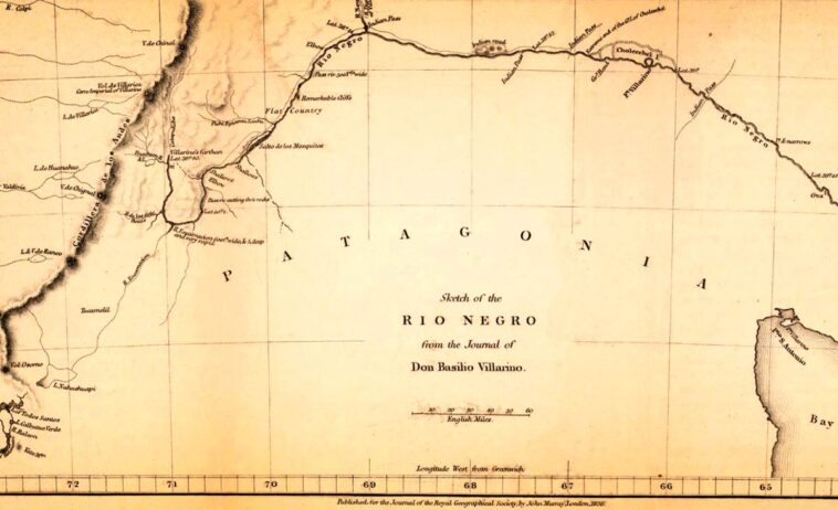 Plano del Río Negro del diario de Basilio Villarino, publicado en 1836