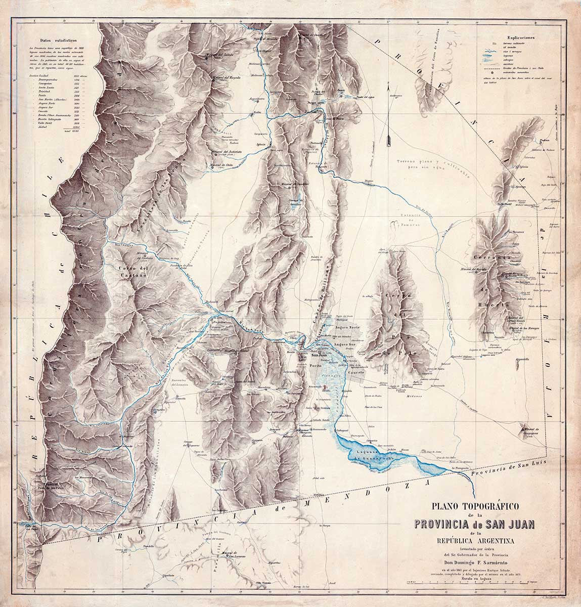 Plano de la provincia de San Juan - 1871 - ordenado por el Gobernador Sarmiento