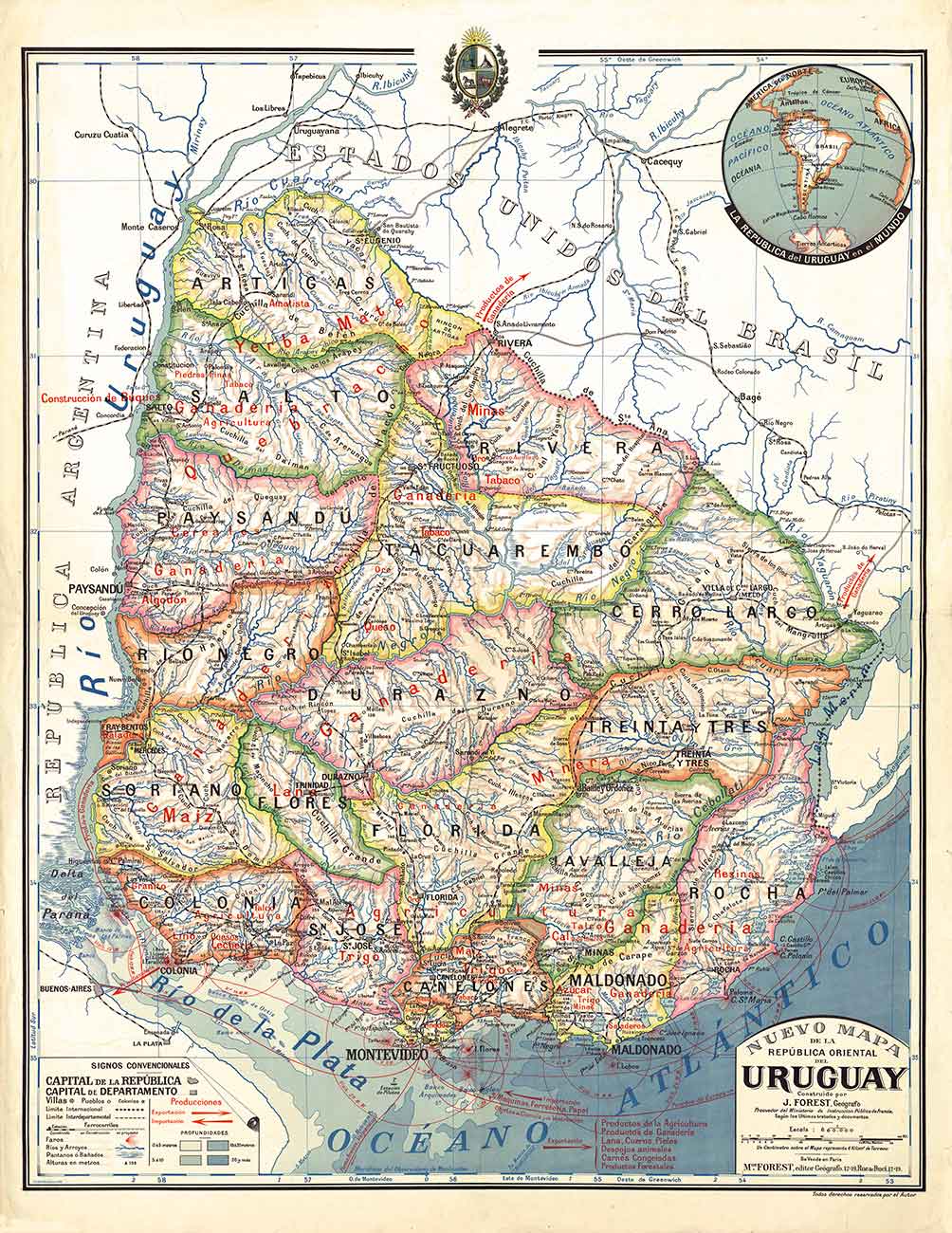 Nuevo mapa de la República Oriental del Uruguay, de 1920