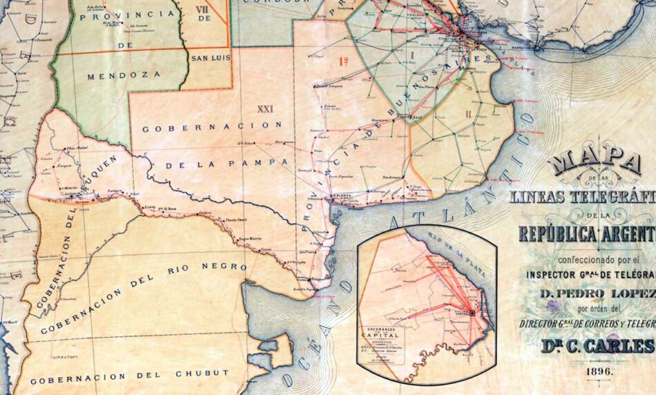 Mapa de las líneas telegráficas de la República Argentina de 1896