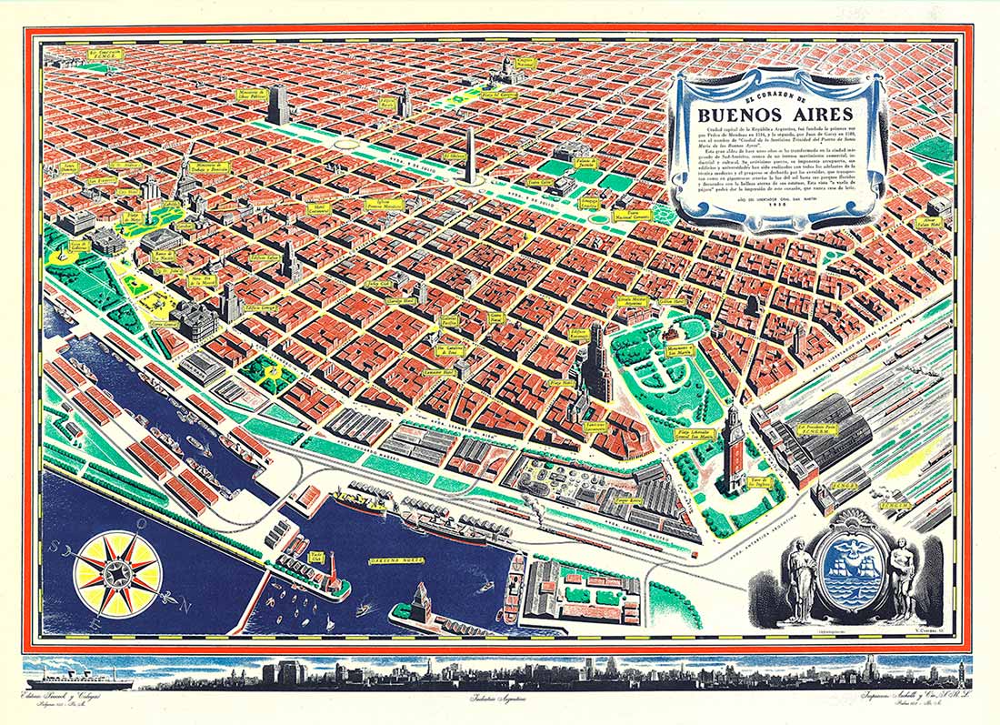 Plano pictórico de la ciudad de Buenos Aires de 1950